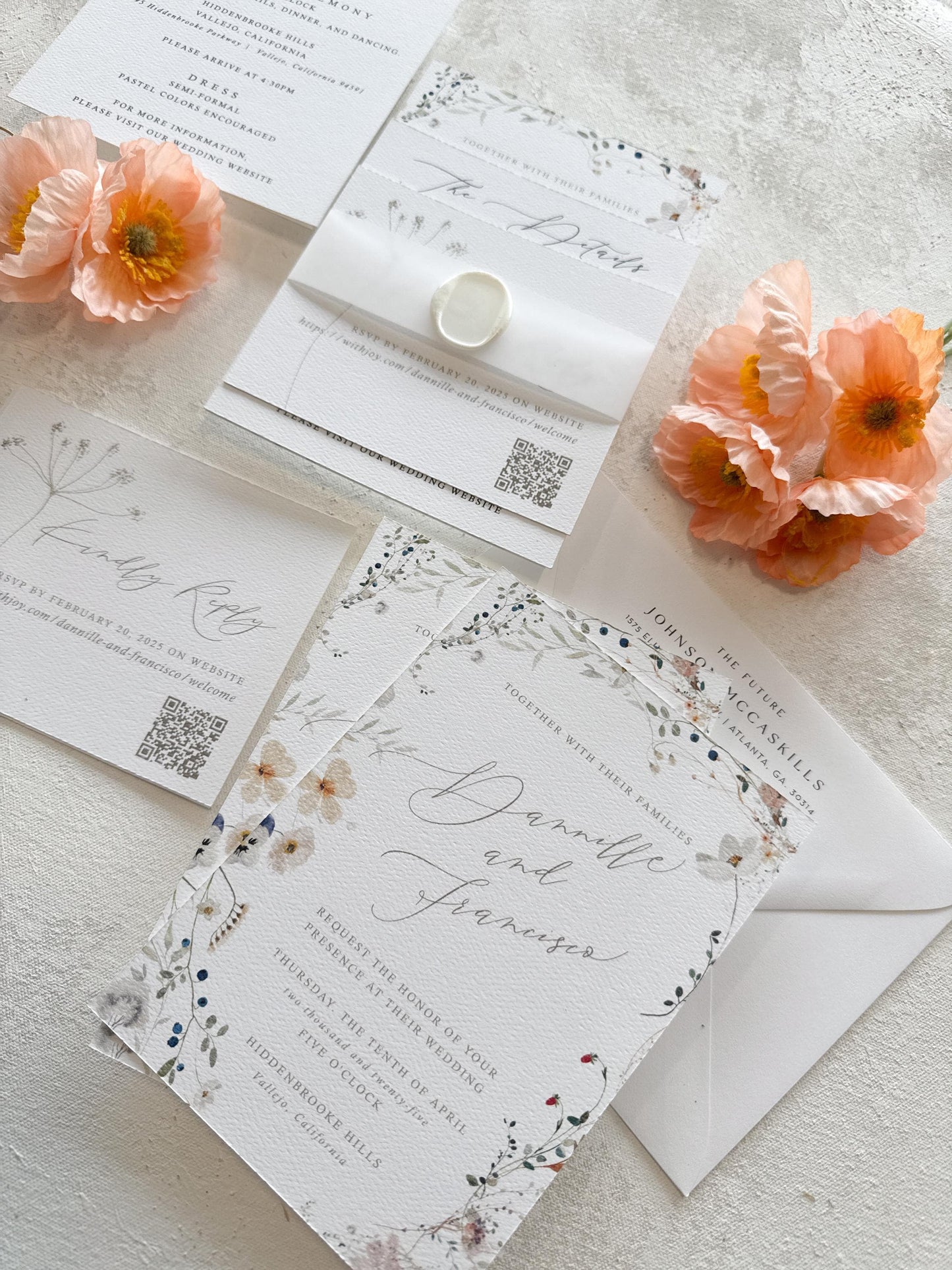 Floral Wedding Invitations | White Wedding Invitations - Style 54