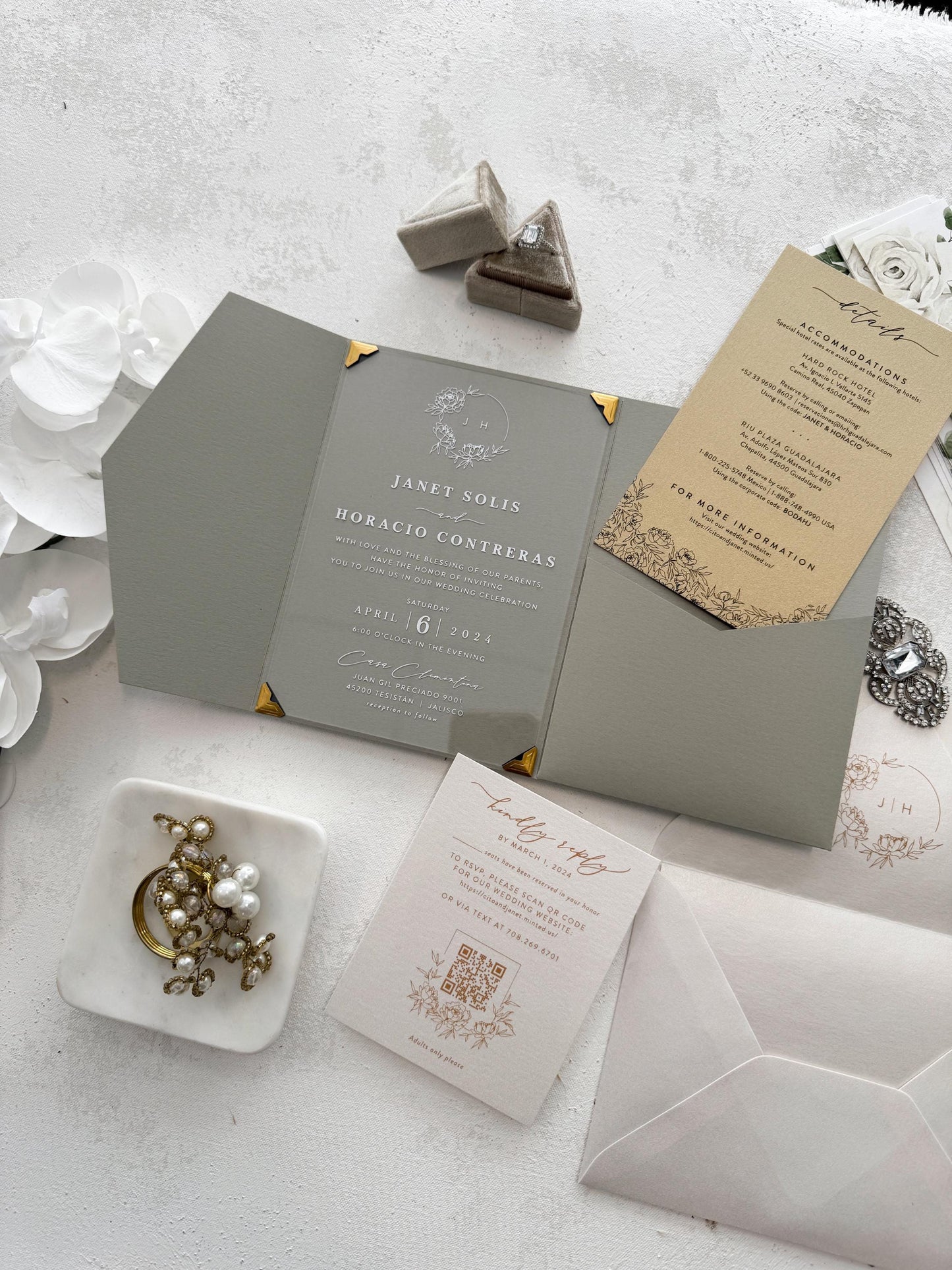 Sage Wedding Invitations | Acrylic Card - Style 291