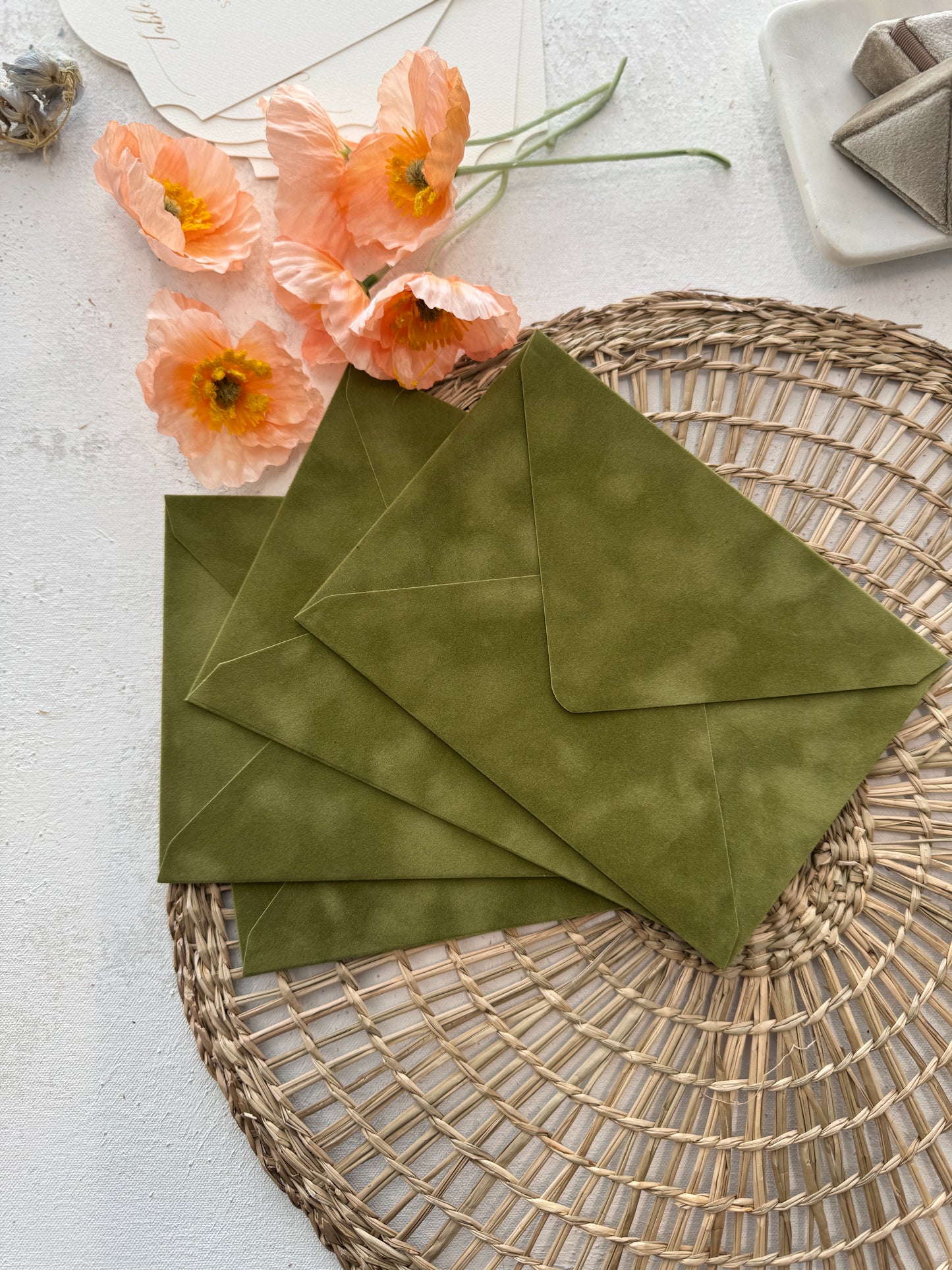 Clover Green Velvet Envelopes - SET OF 10