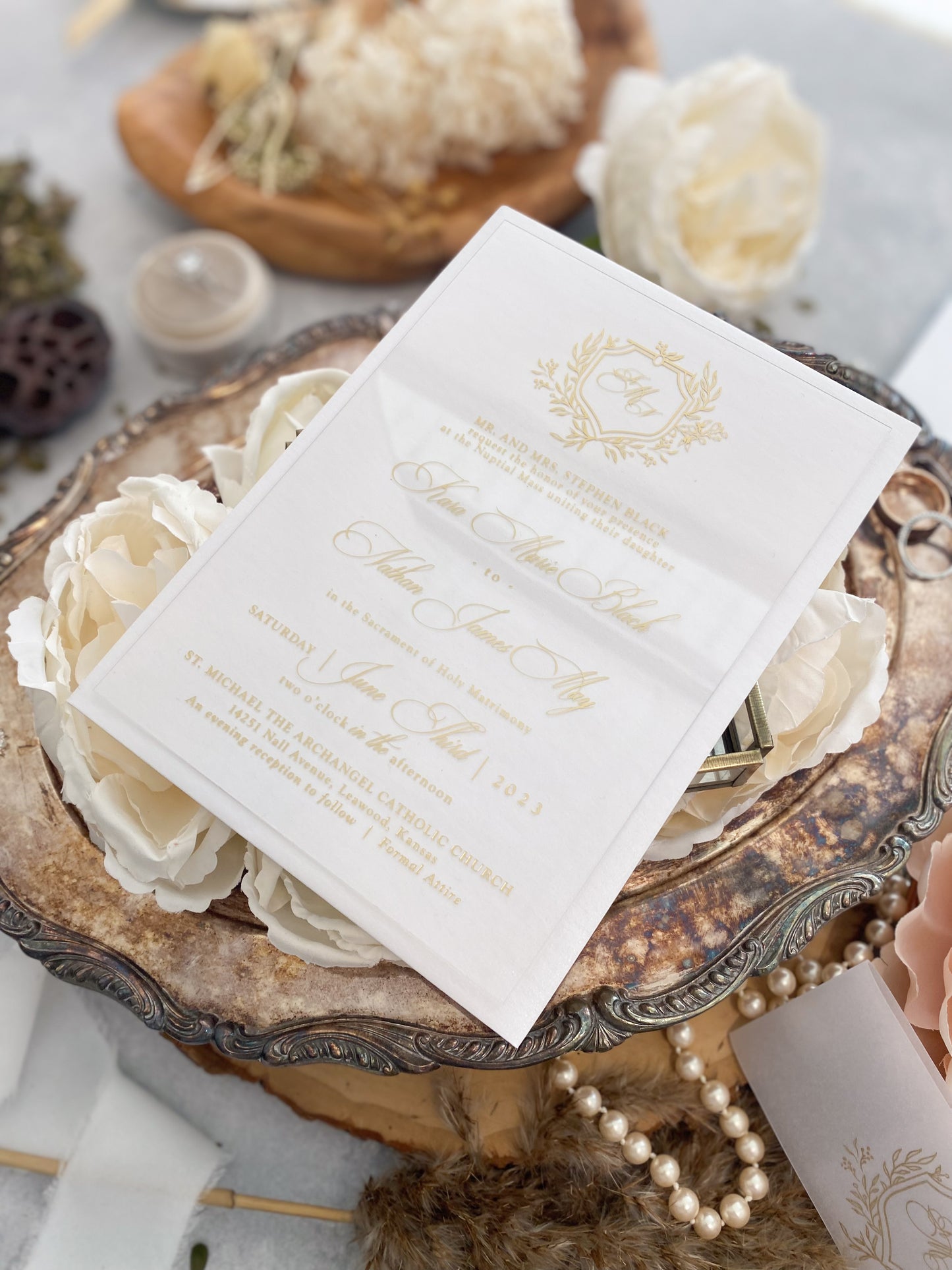 Acrylic Invitation Clear Invites Gold and White Wedding | Style 163