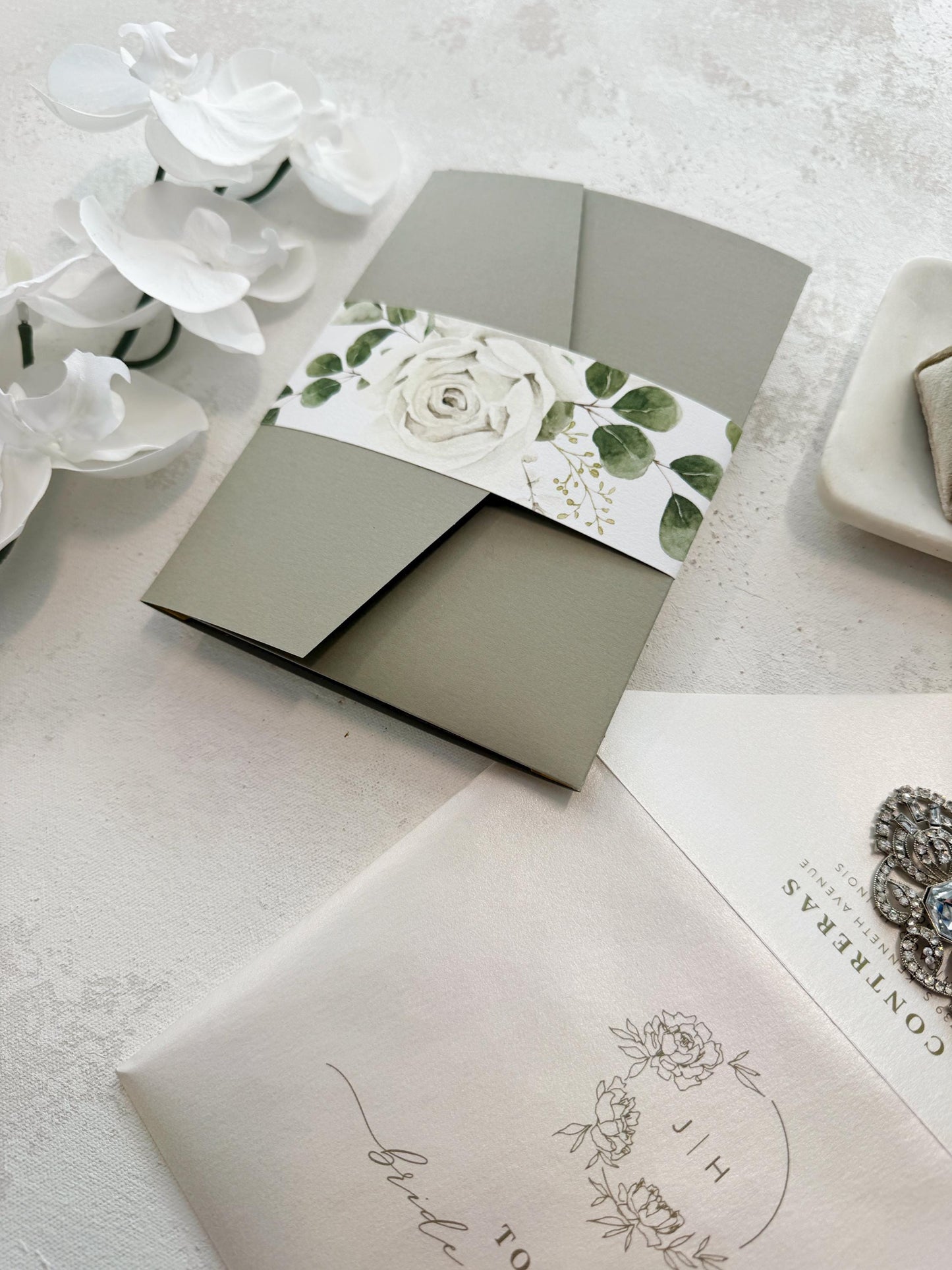 Sage Wedding Invitations | Acrylic Card - Style 291