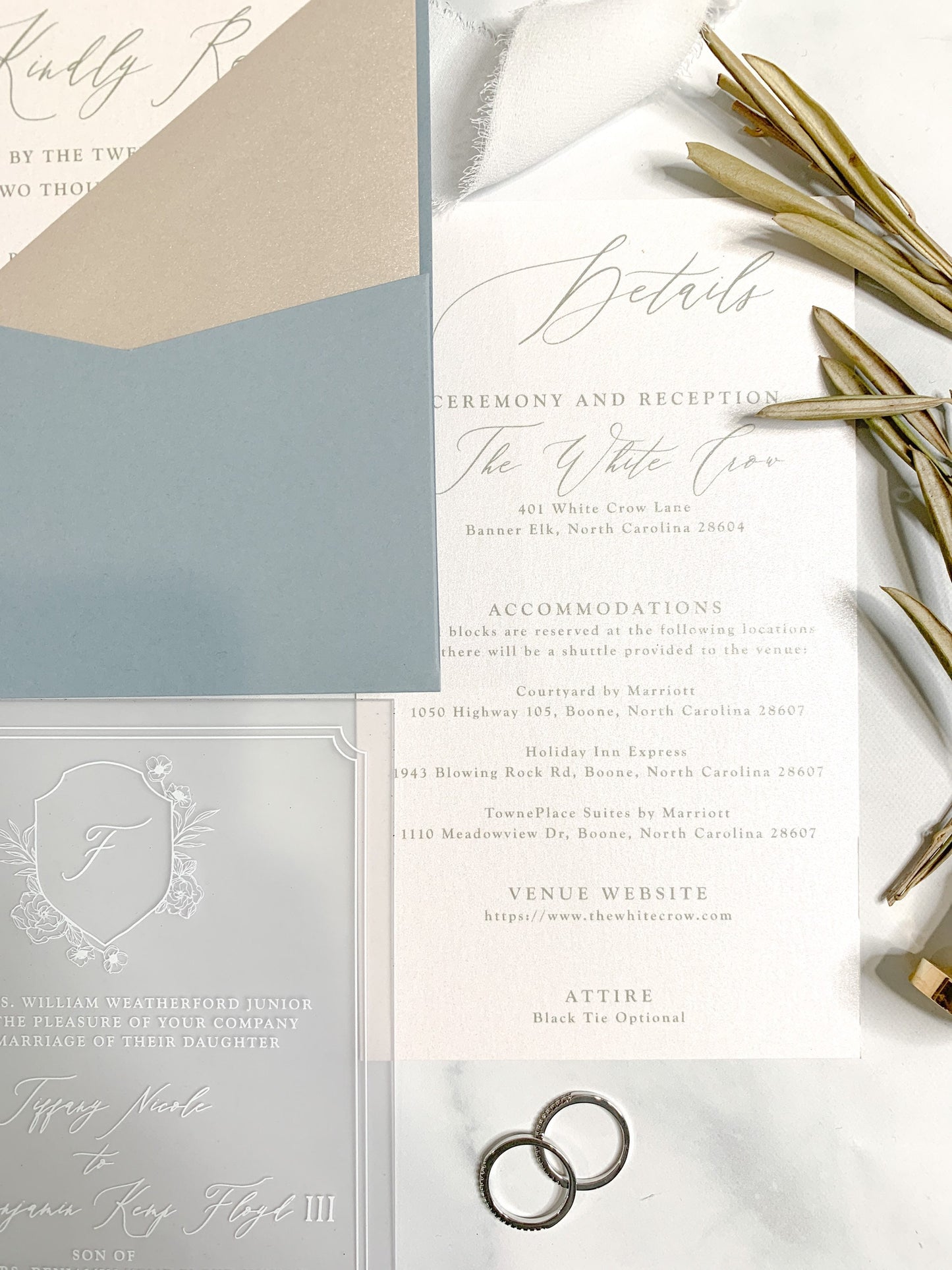 Dusty Blue Acrylic Wedding Invitations | Style 244