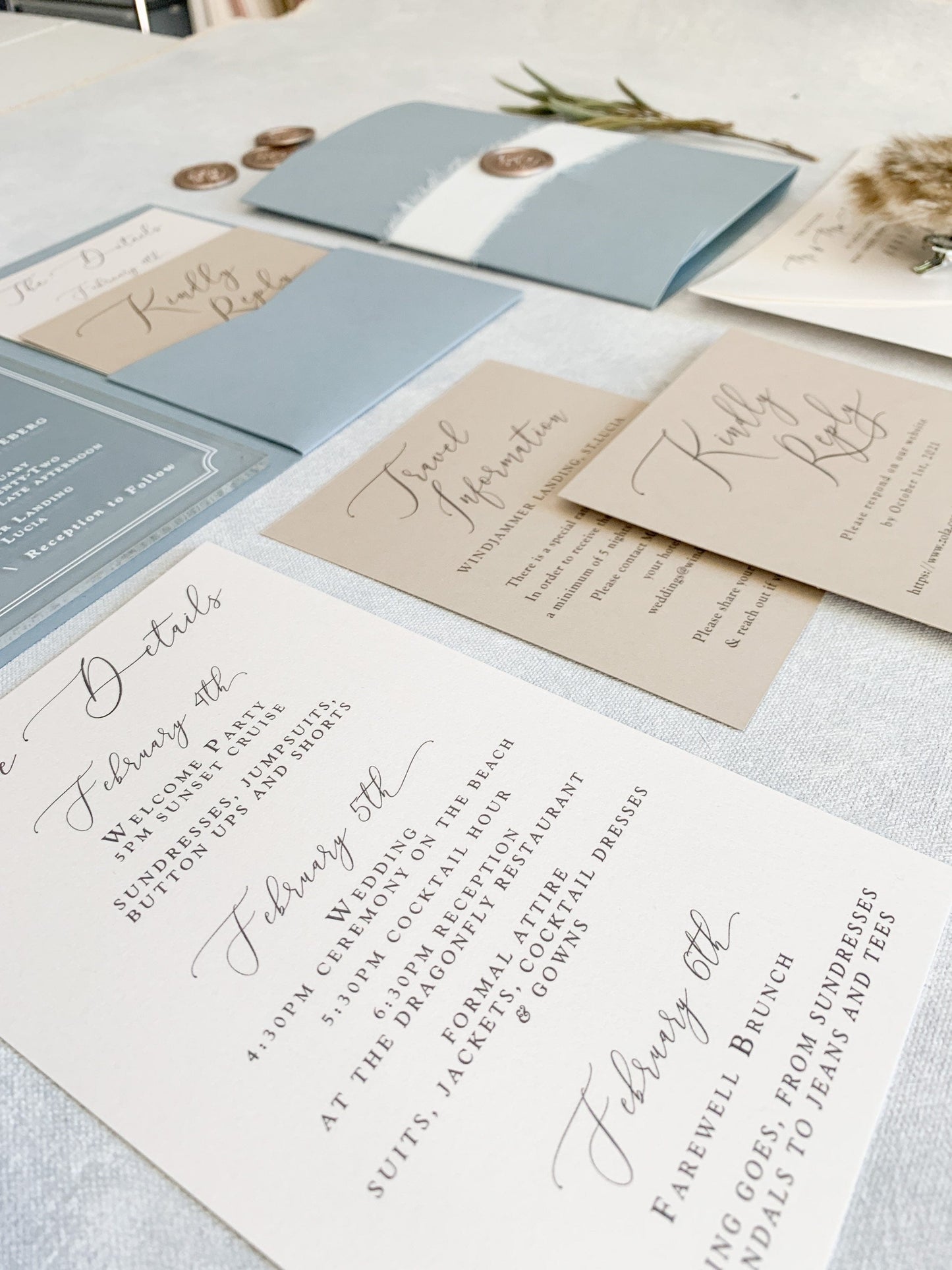 Dusty Blue Wedding Invitations | Custom Clear Acrylic Invitation | Elegant Invitations - Style 80 Option 3a