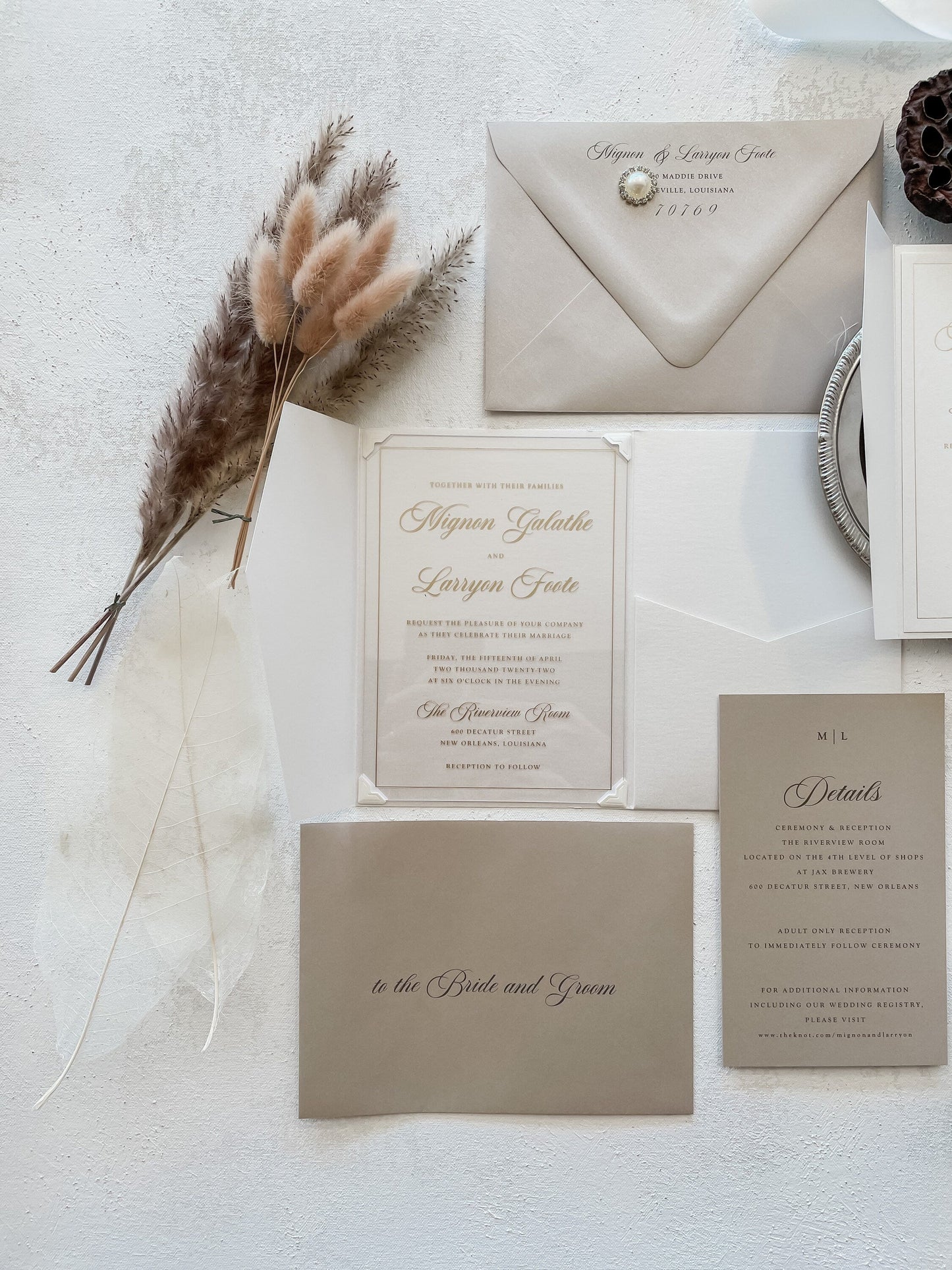 Ivory Wedding Invitation | Pocket Folder Style 218