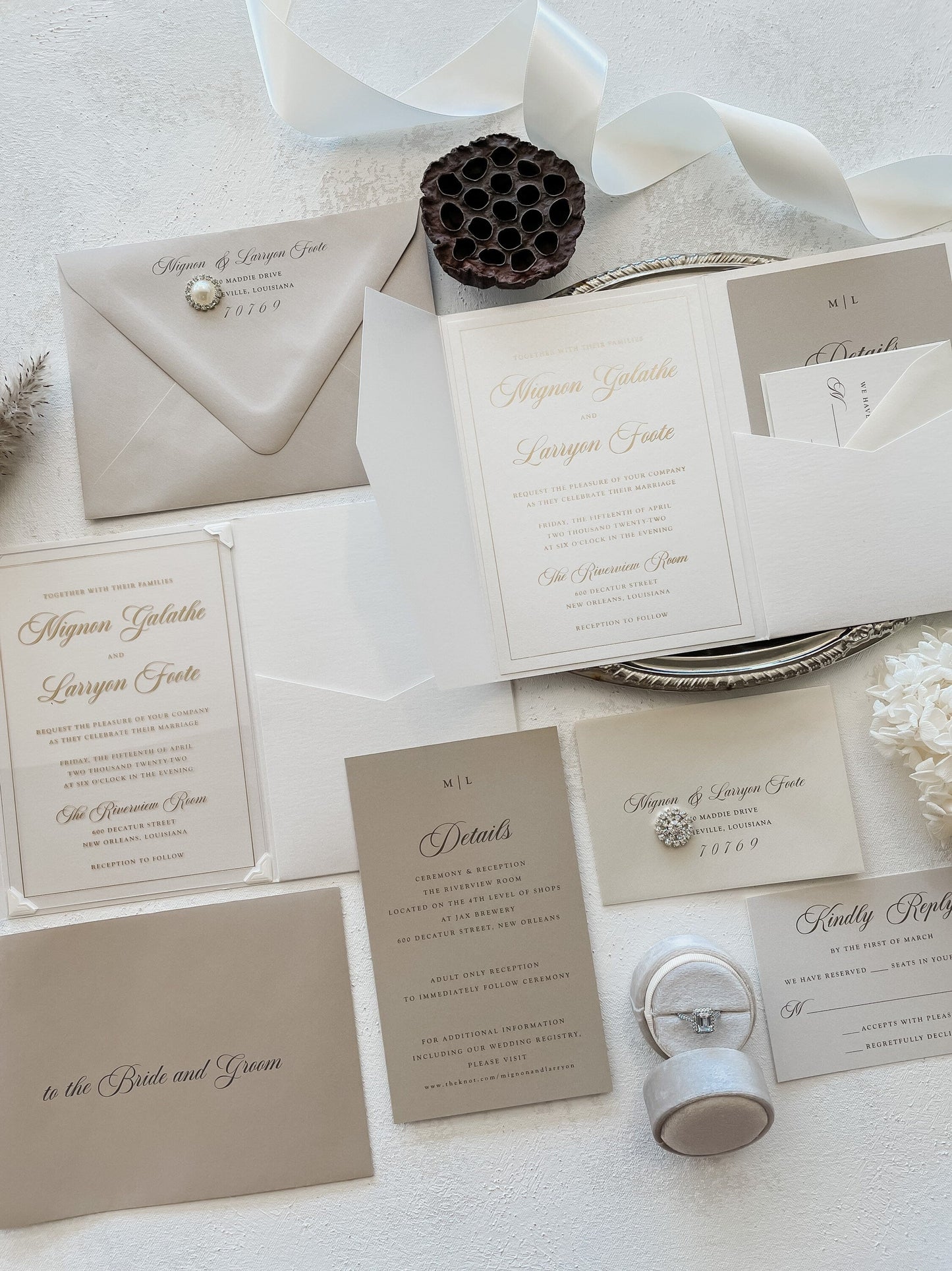 Ivory Wedding Invitation | Pocket Folder Style 218