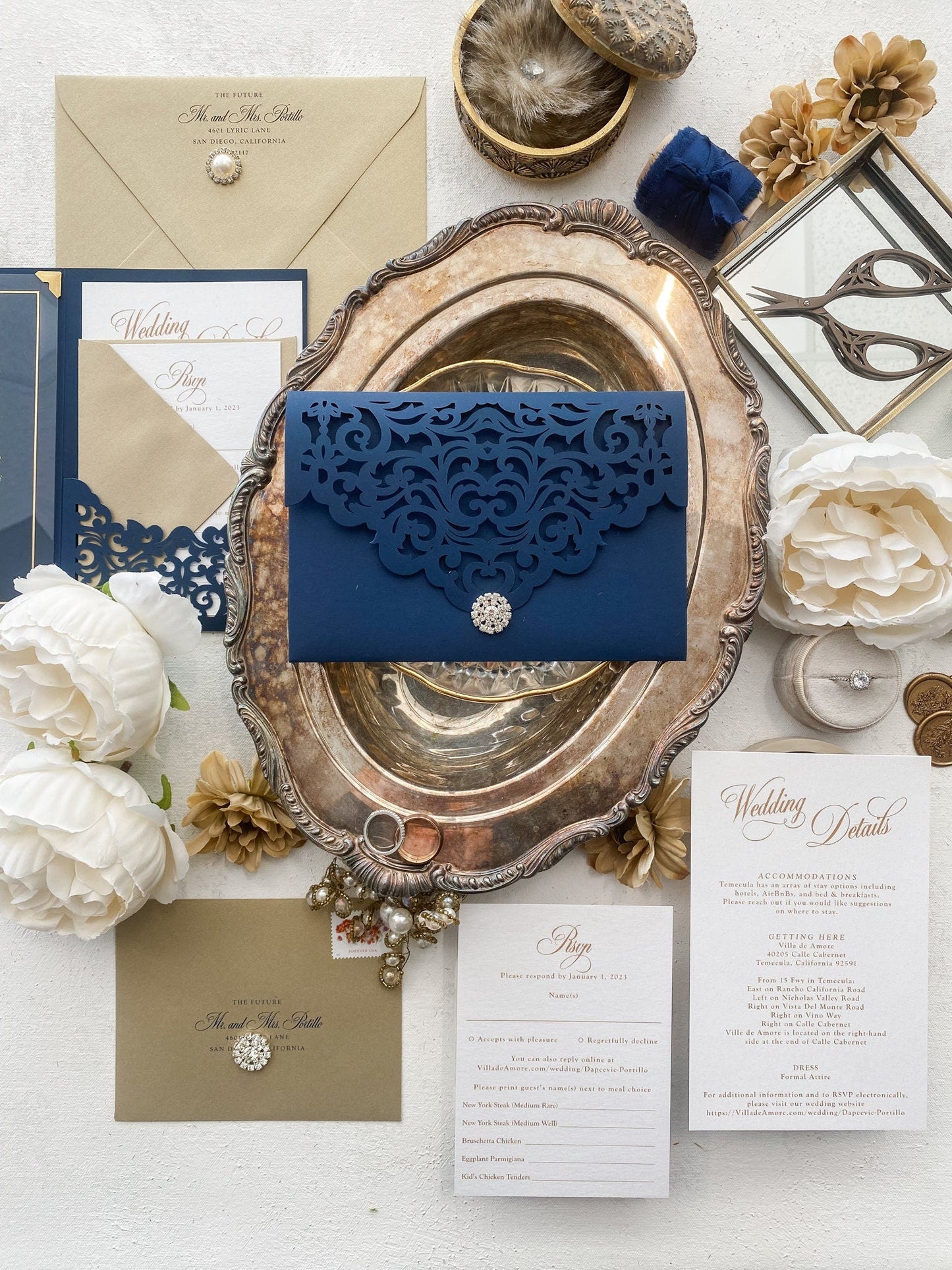 Navy and Gold Lasercut Wedding Invitation | Style 299