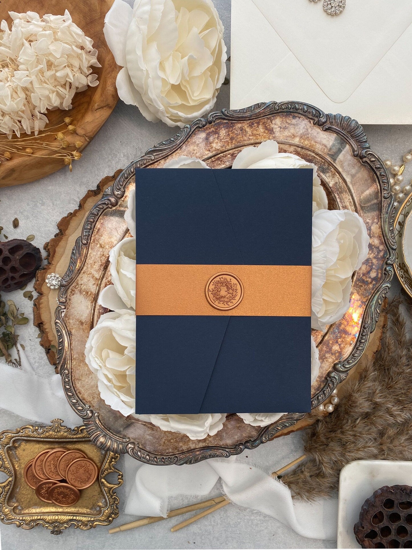 Navy Pocket Wedding Invitations | Style 281