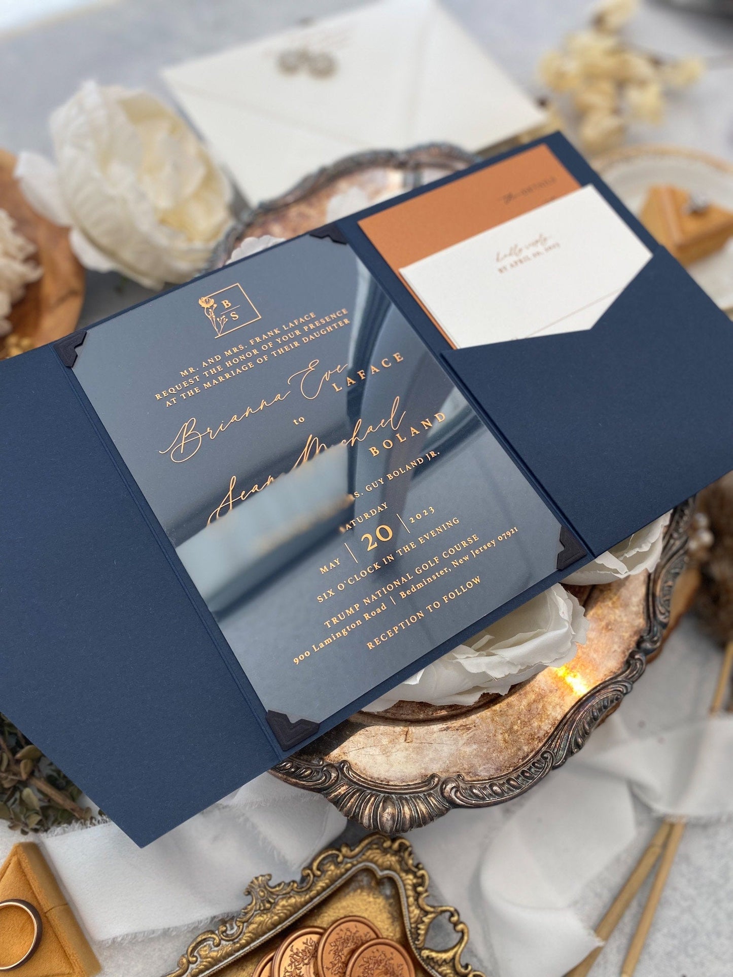 Navy Pocket Wedding Invitations | Style 281