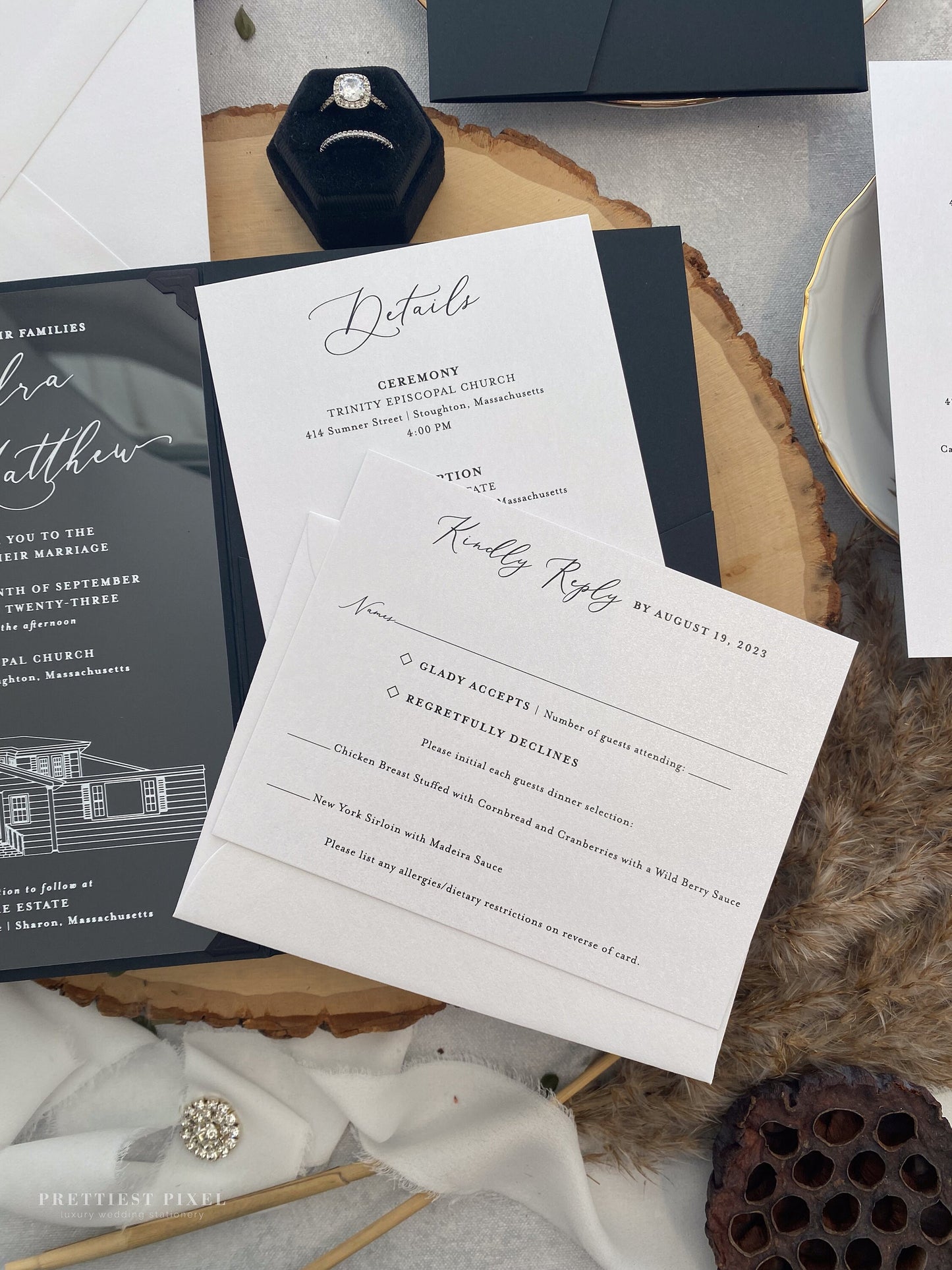 Acrylic Wedding Invitation with Venue Sketch | Style 256