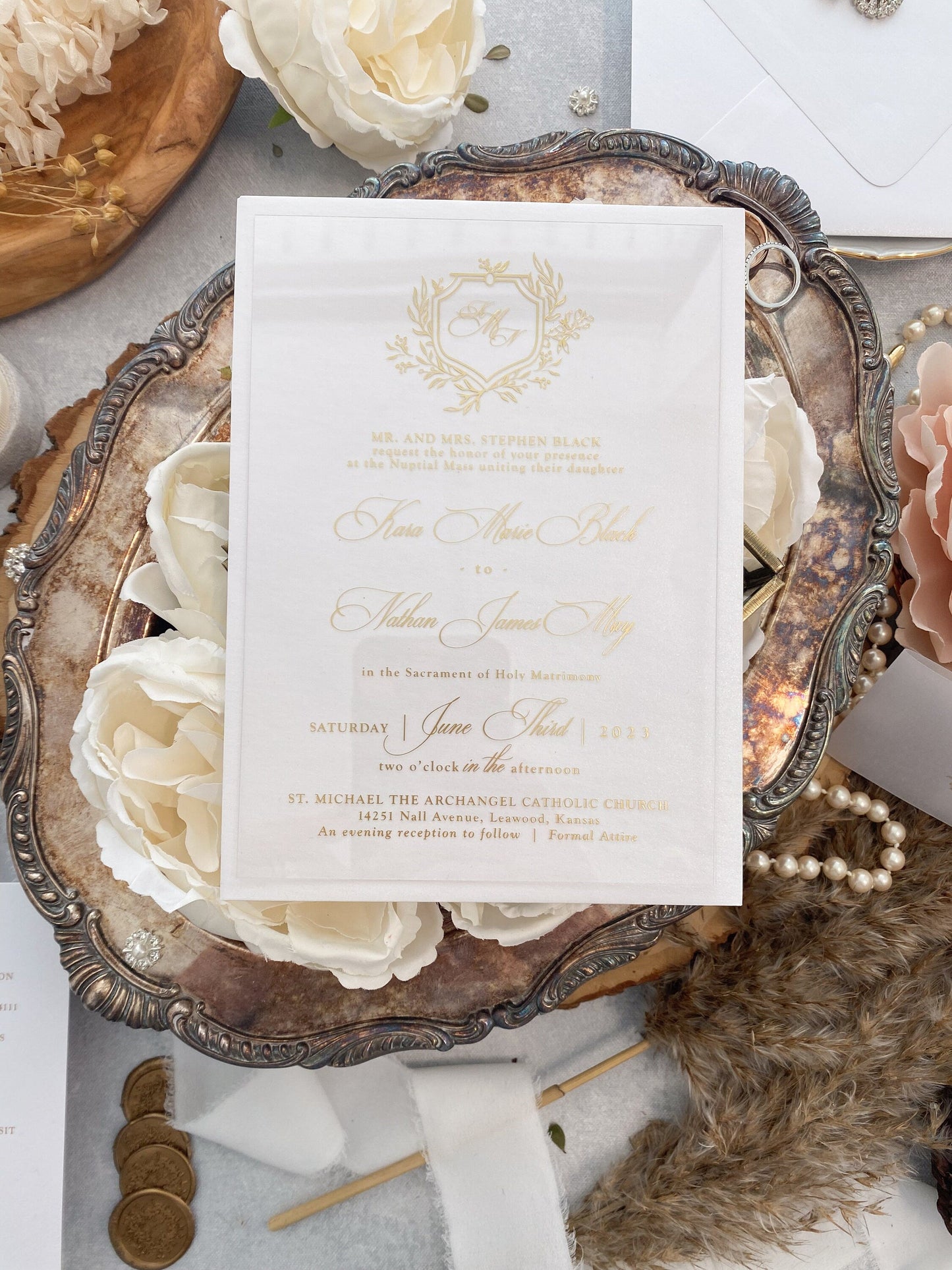 Acrylic Invitation Clear Invites Gold and White Wedding | Style 163