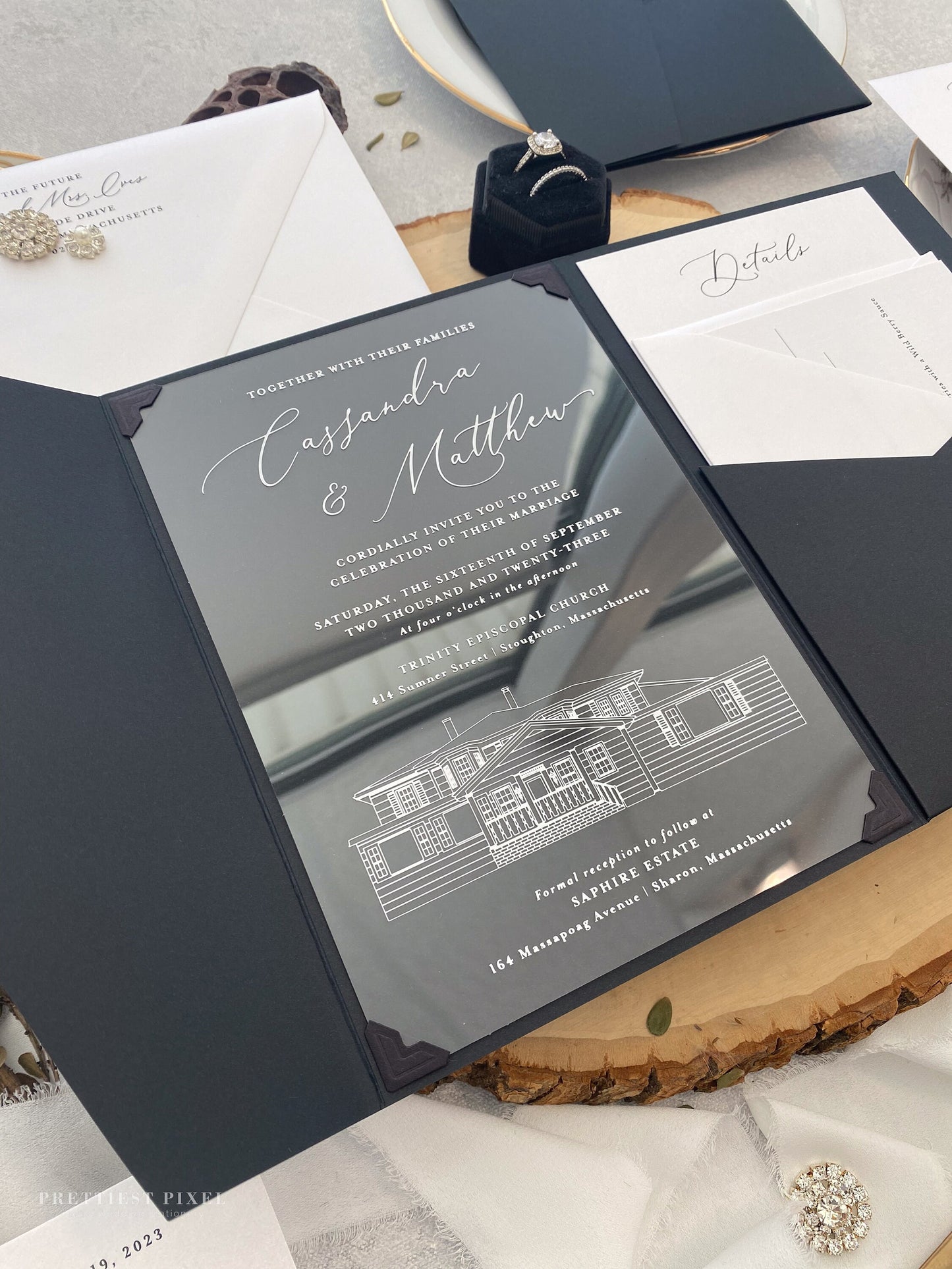 Acrylic Wedding Invitation with Venue Sketch | Style 256