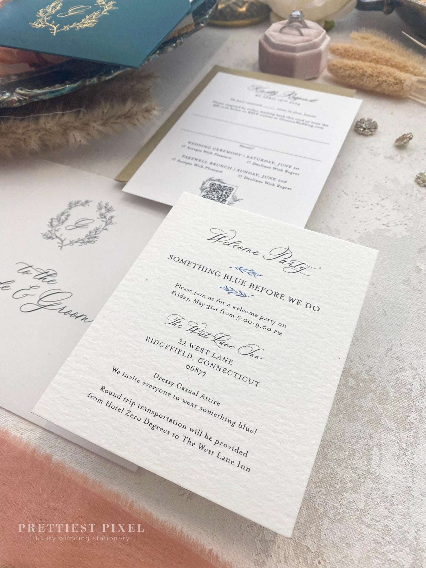 Hunter Green Pocket Letterpress Wedding Invitation | Style 311