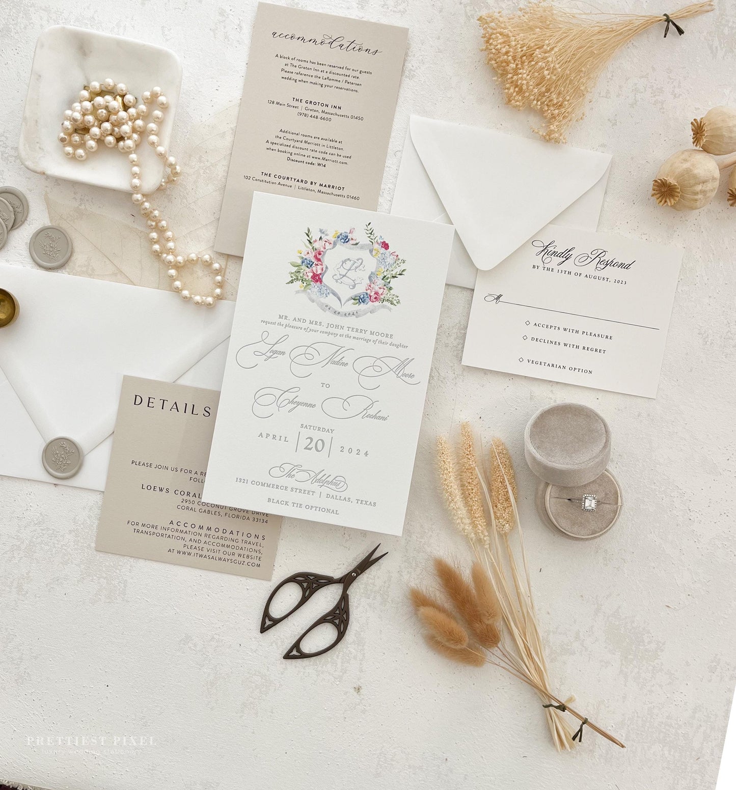 Letterpress Duplex Invitations with Watercolor Crest | Style 172