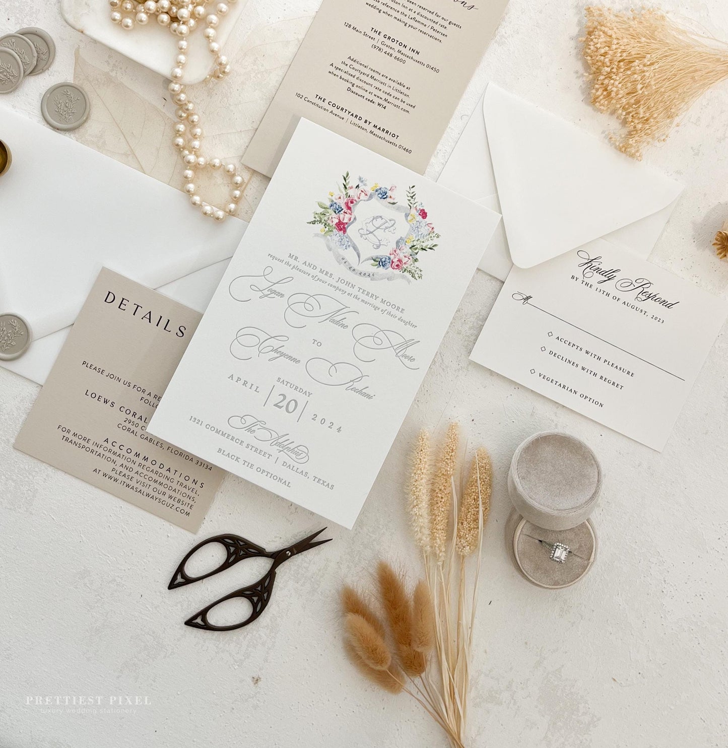 Letterpress Duplex Invitations with Watercolor Crest | Style 172