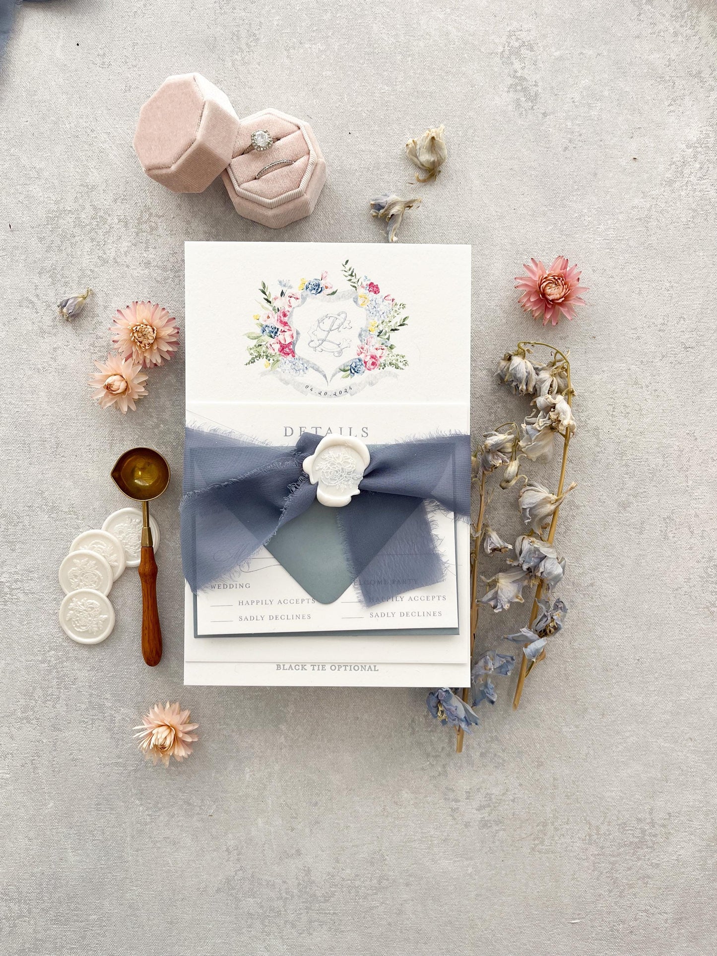 Letterpress Duplex Invitations with Watercolor Crest | Style 172