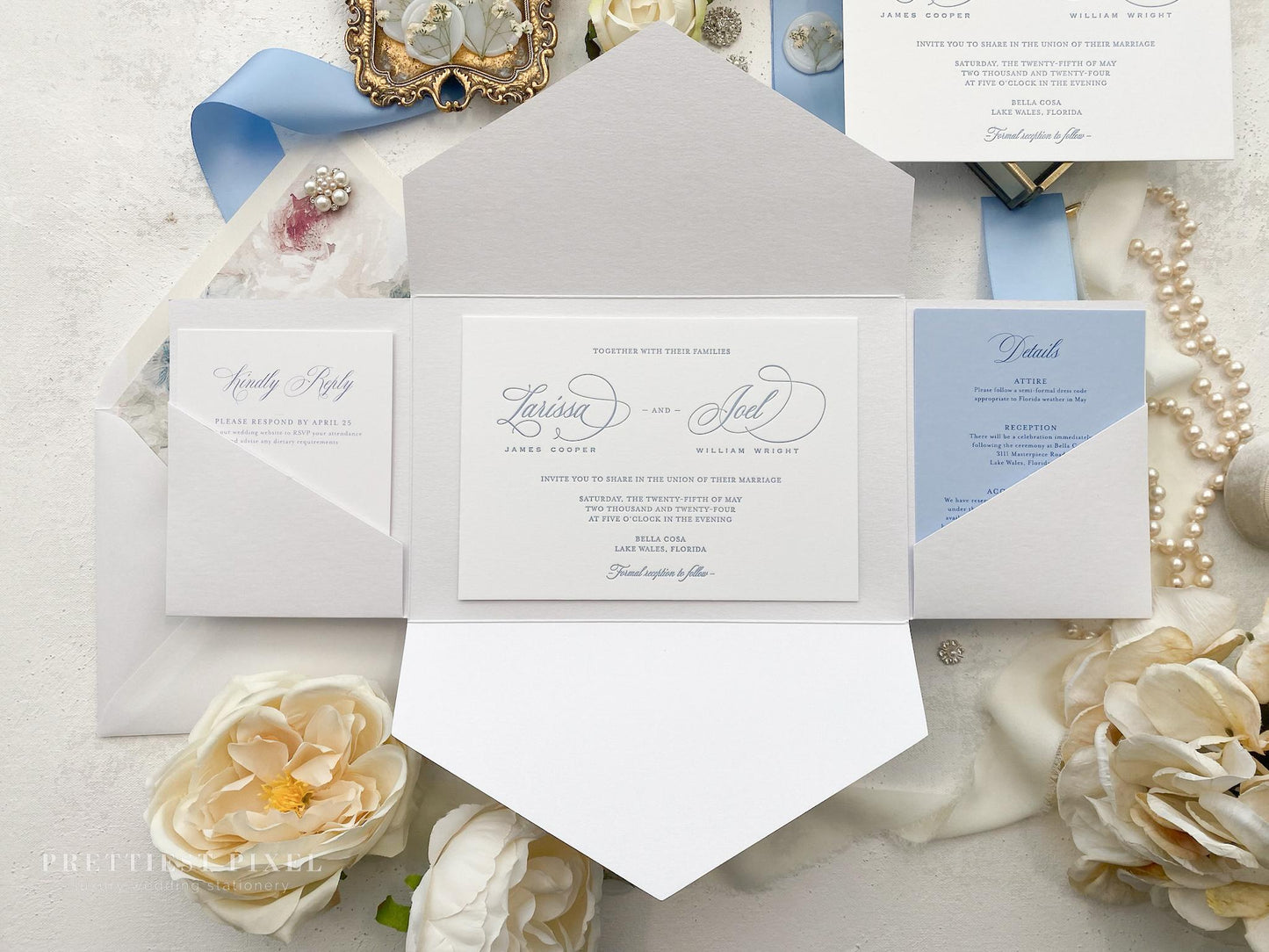 Blue Letterpress Wedding Invitations | Style 284