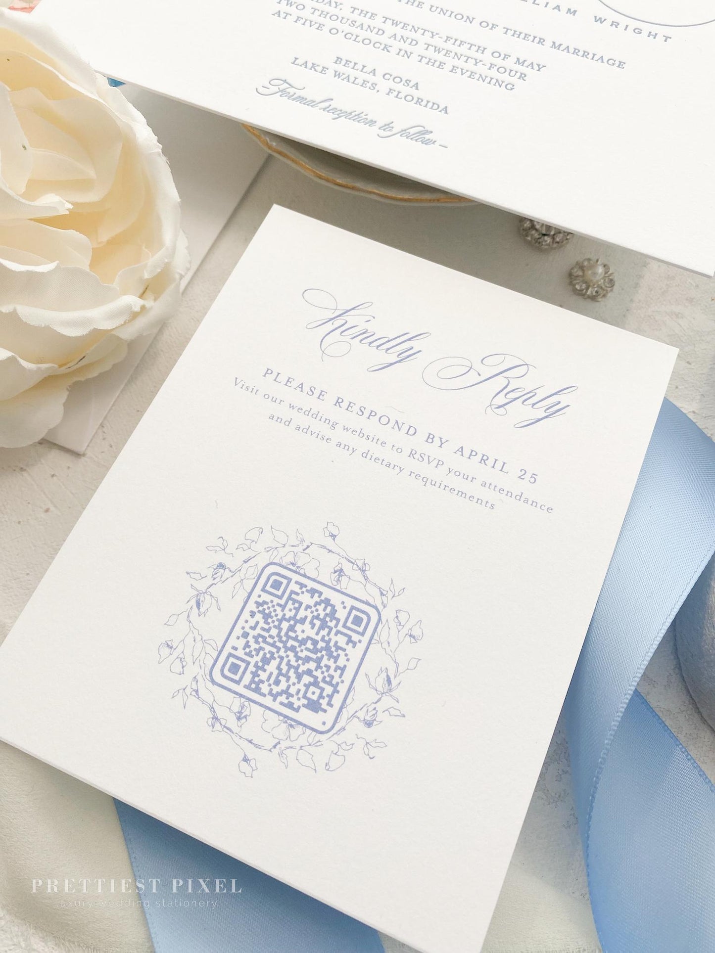 Blue Letterpress Wedding Invitations | Style 284