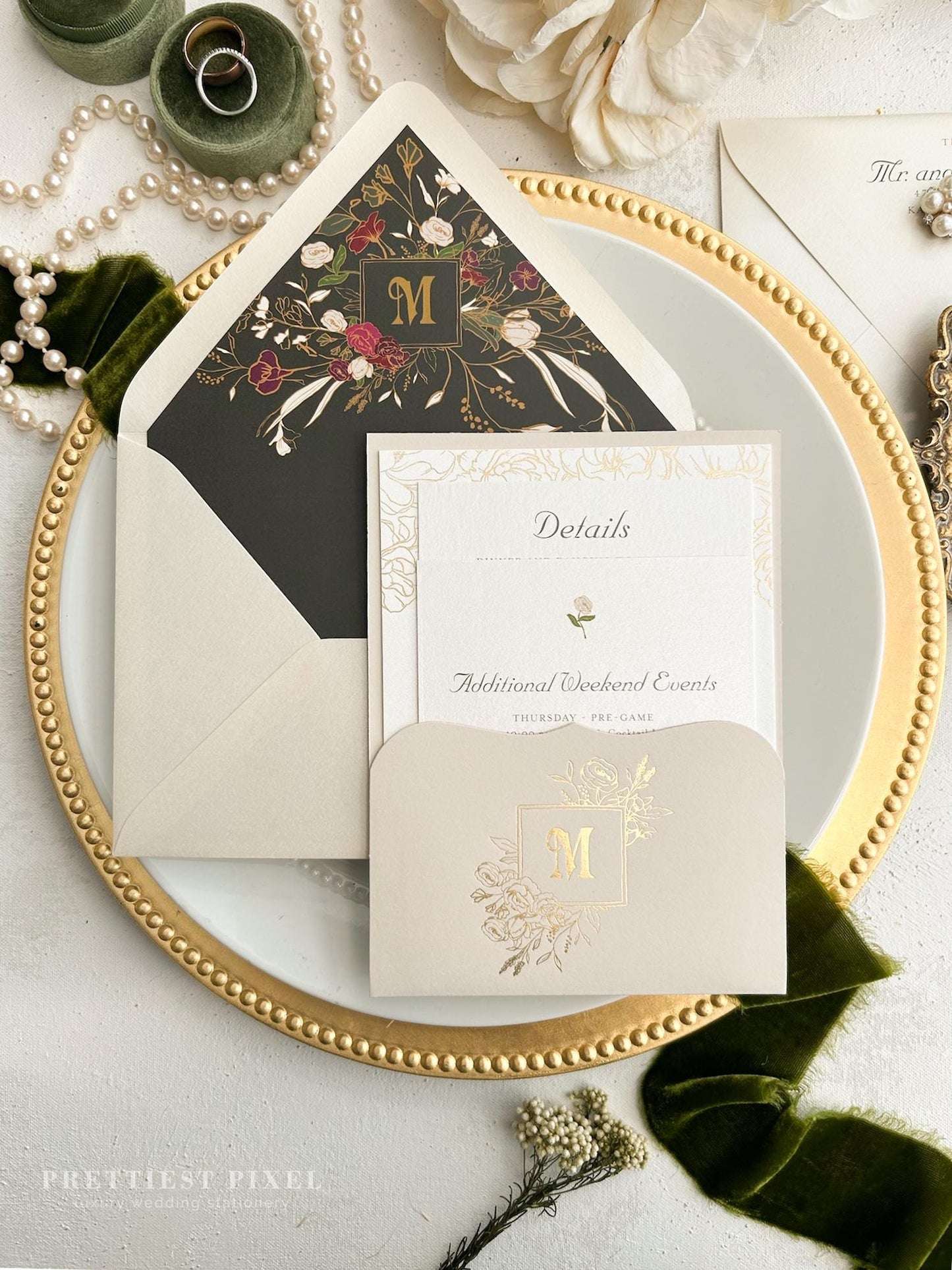Taupe and Gold Foil Wedding Invitation | Style 290