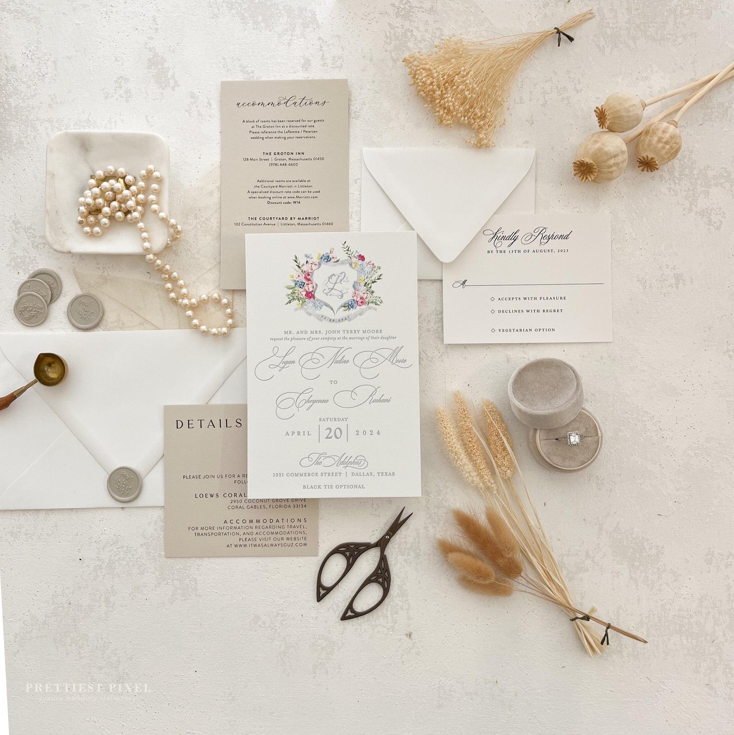Letterpress Duplex Invitations with Watercolor Crest | Style 172
