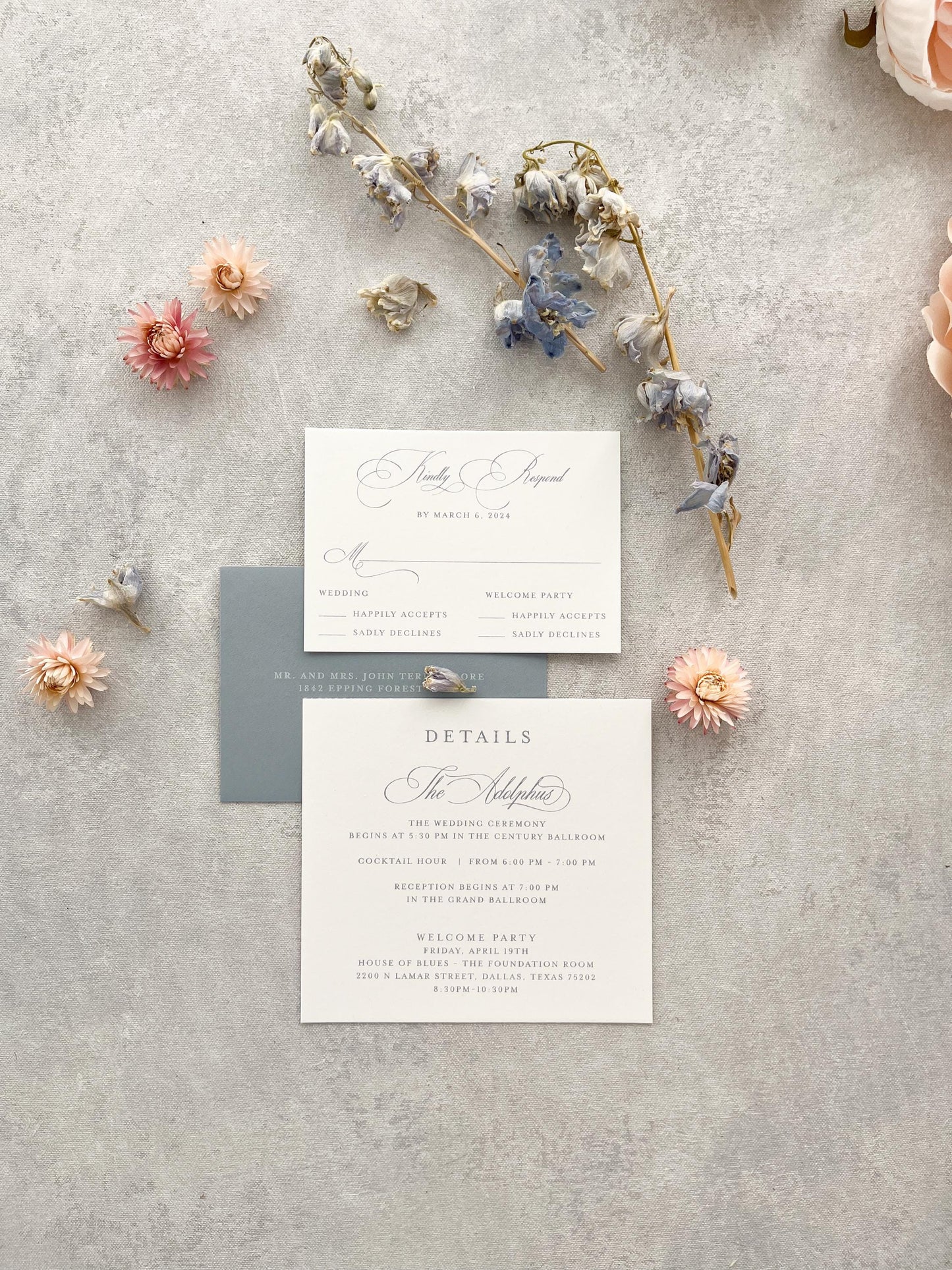 Letterpress Duplex Invitations with Watercolor Crest | Style 172