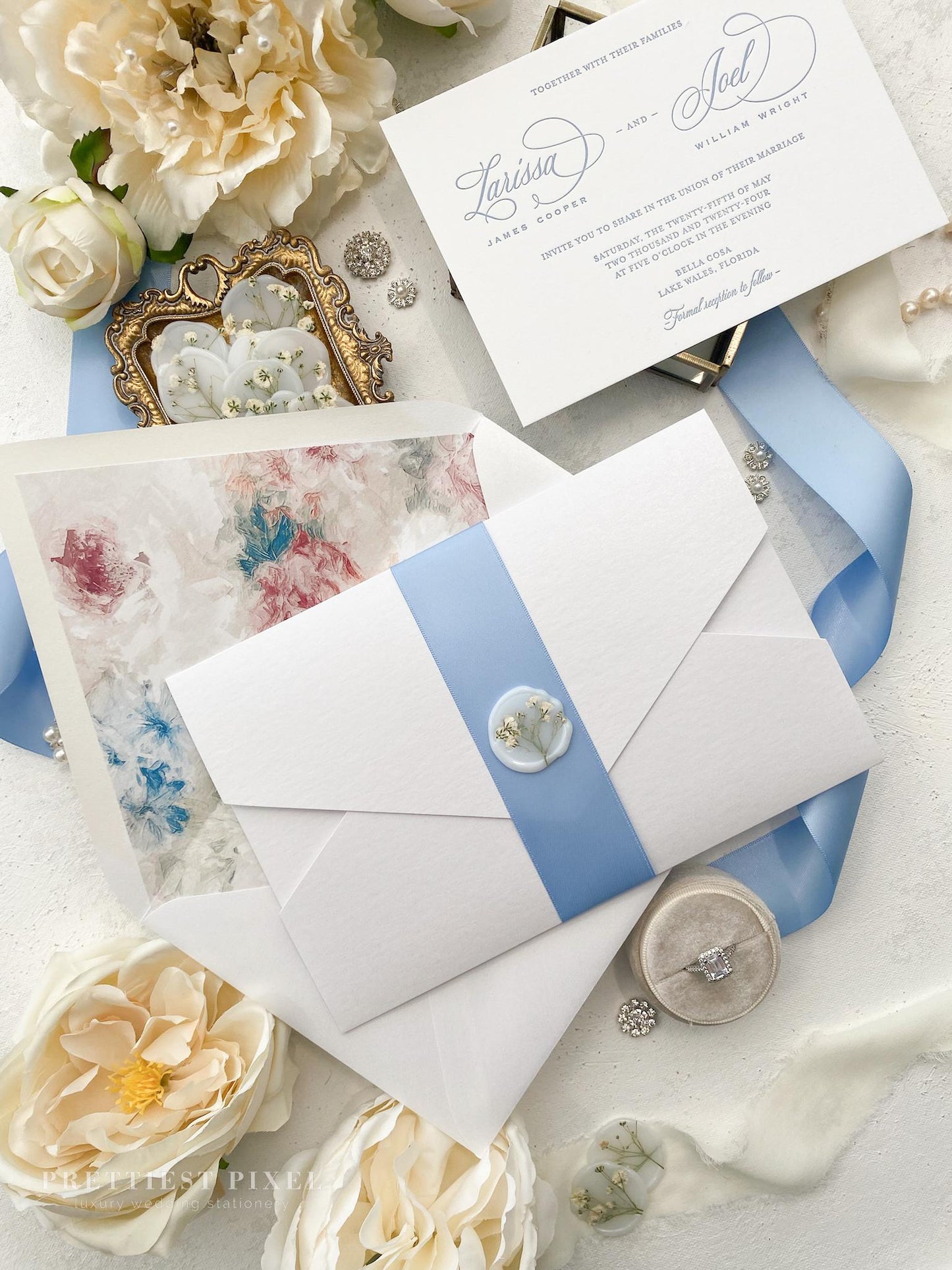 Blue Letterpress Wedding Invitations | Style 284