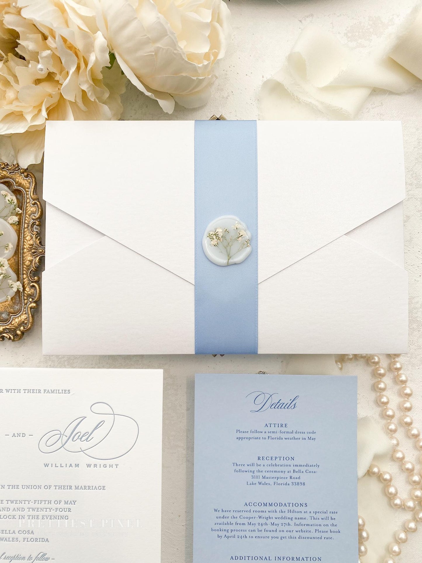 Blue Letterpress Wedding Invitations | Style 284