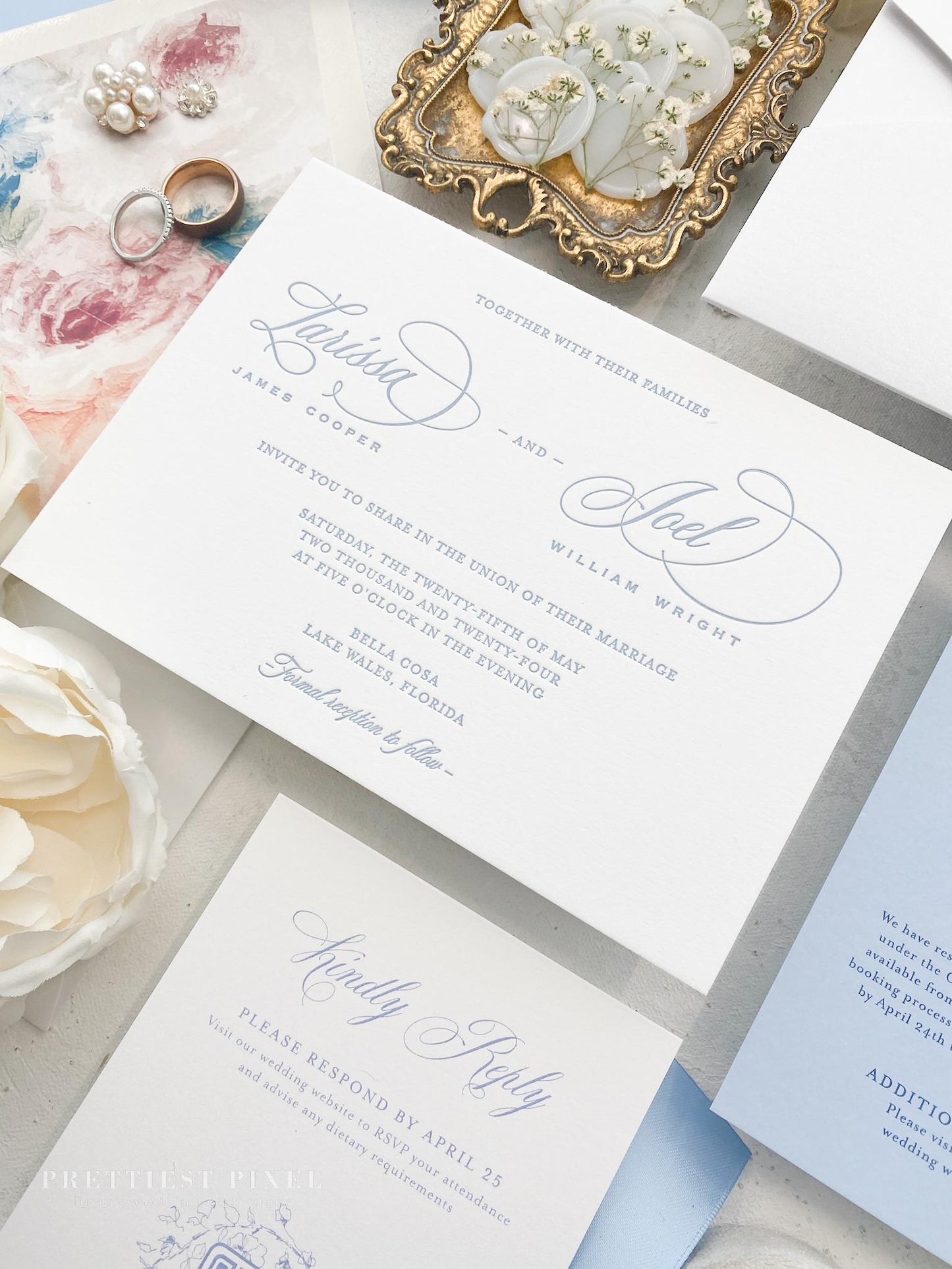 Blue Letterpress Wedding Invitations | Style 284