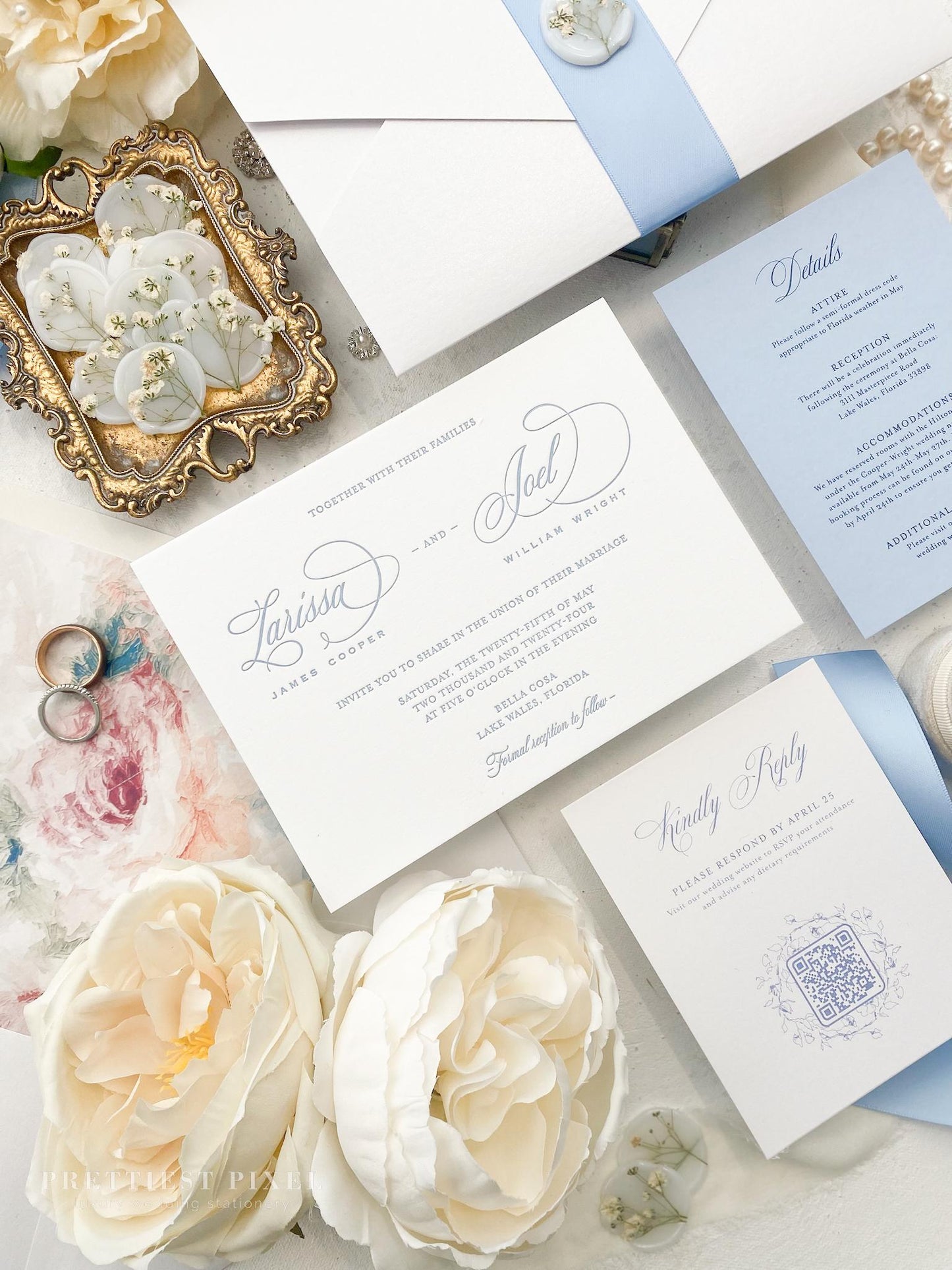 Blue Letterpress Wedding Invitations | Style 284