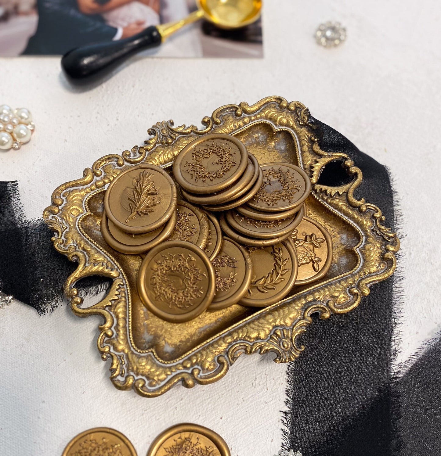 Antique Gold Adhesive Wax Seal Stickers