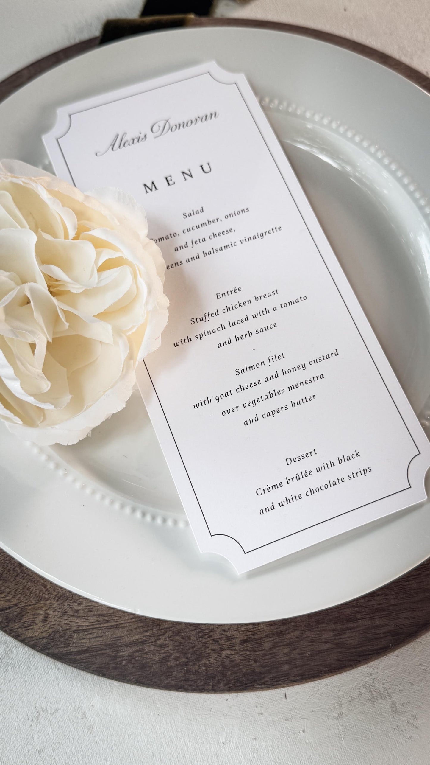 Elegant Wedding Menu Place Cards: Formal Table Setting, Style 3492