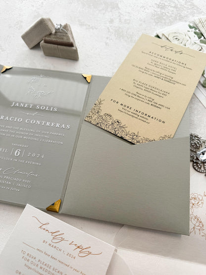 Sage Wedding Invitations | Acrylic Card  - Style 291