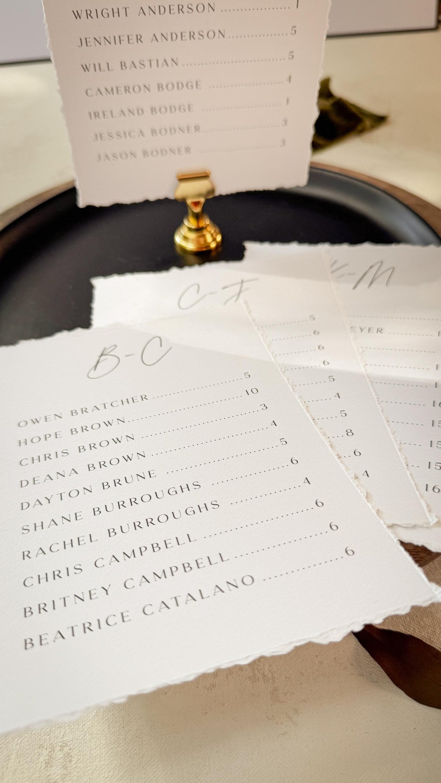 Wedding Seating Chart PRINTED - Alpha 5x7 on Textured Cardstock -  Deckle Edge Style 283