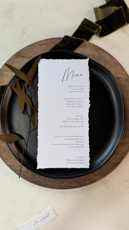 Deckle Edge Wedding Menu | Elegant Reception Table Decor - Style 283