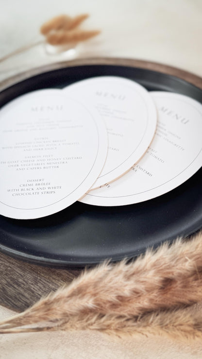 White Oval Wedding Menus | Table Menu Cards | Style 298