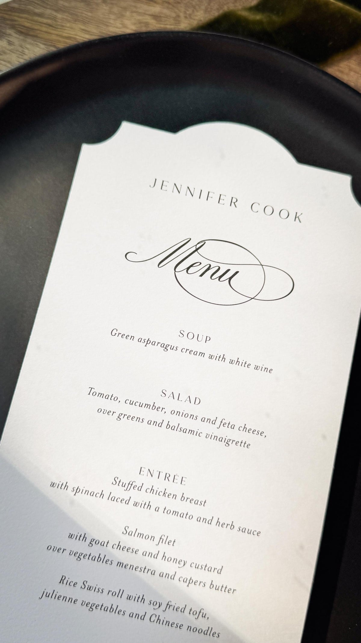 Classic Elegant Wedding Menu Place Cards: Formal Table Setting, Style 292