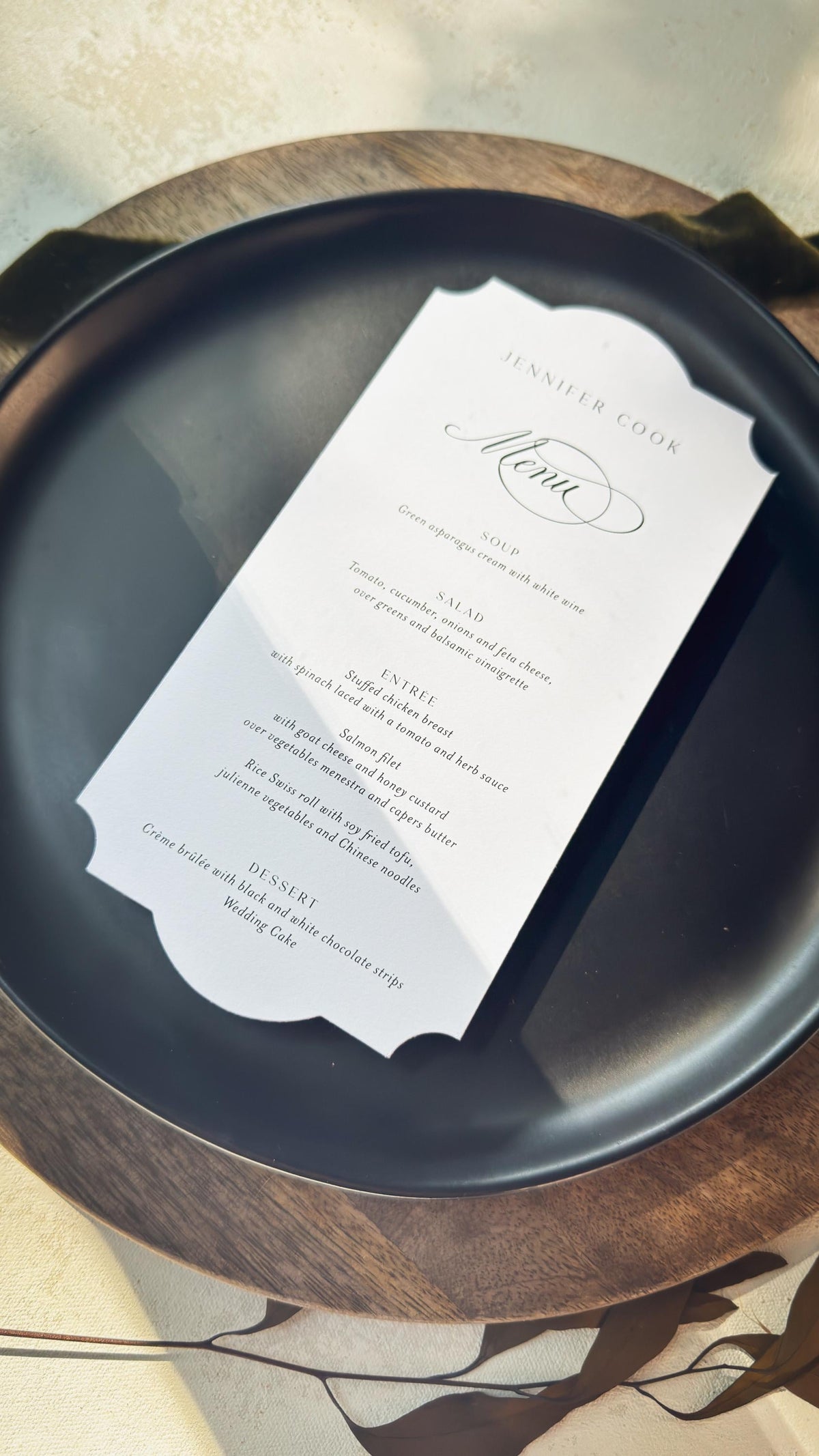 Classic Elegant Wedding Menu Place Cards: Formal Table Setting, Style 292