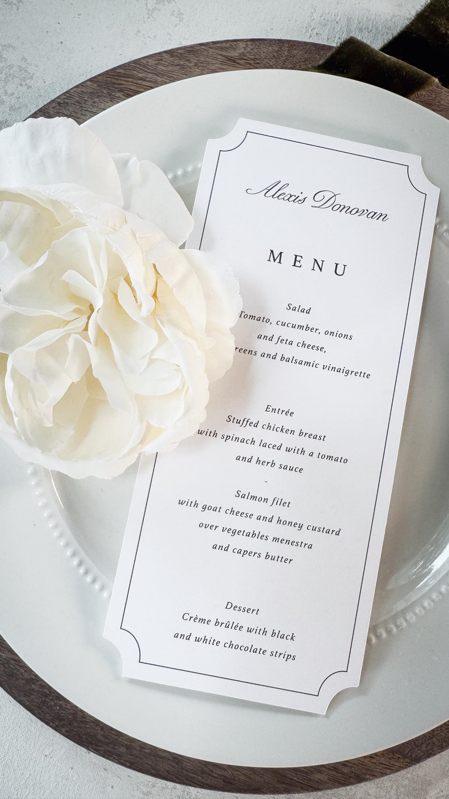 Elegant Wedding Menu Place Cards: Formal Table Setting, Style 3492