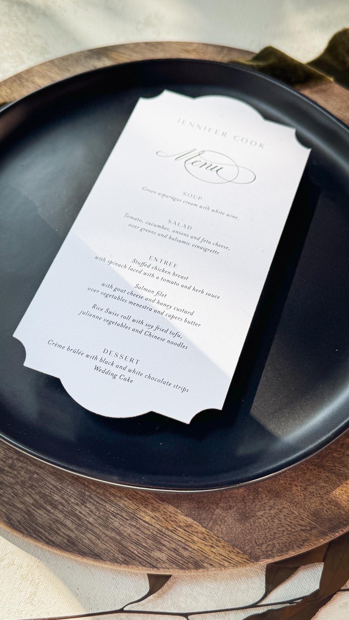 Classic Elegant Wedding Menu Place Cards: Formal Table Setting, Style 292