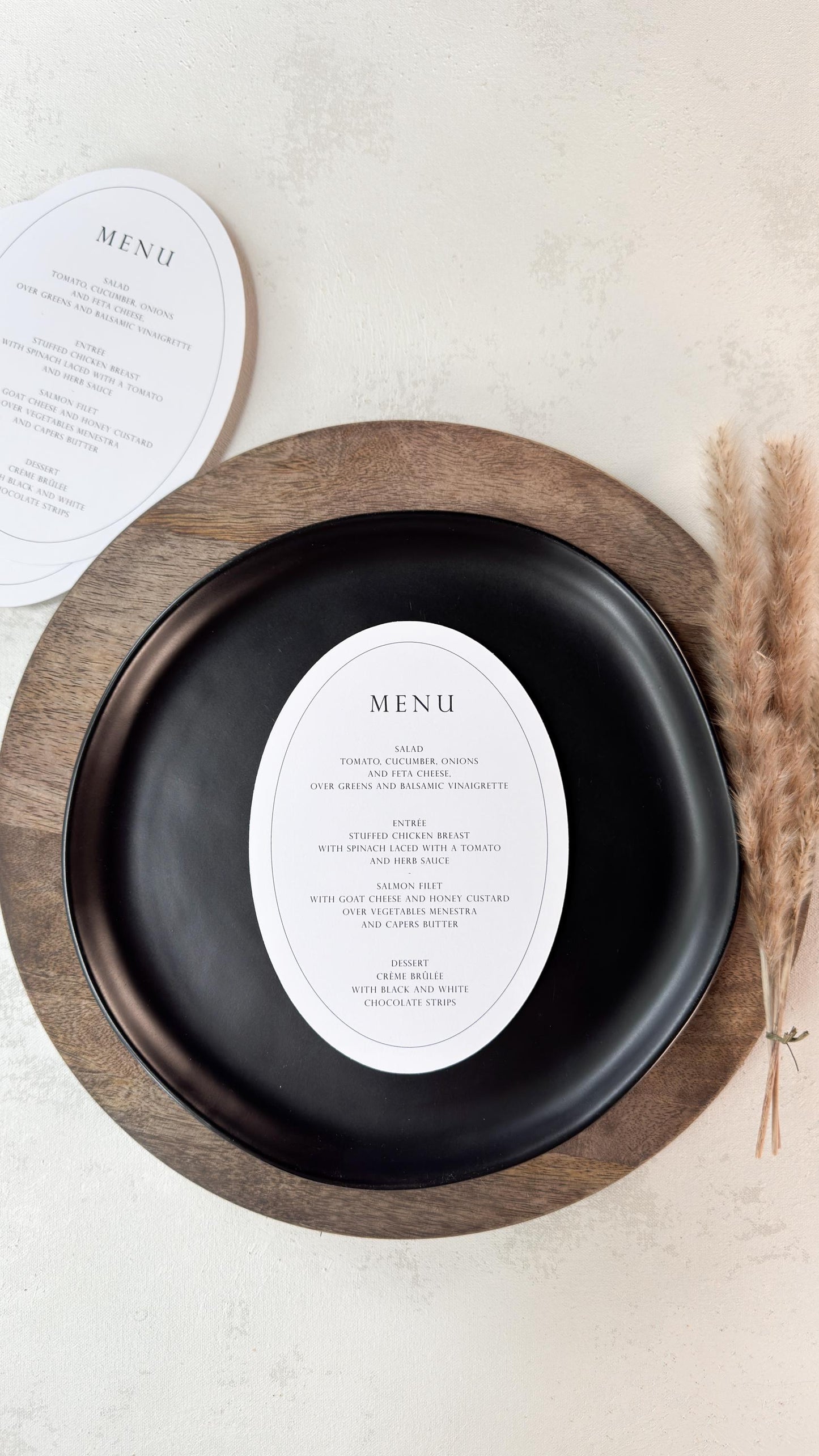 White Oval Wedding Menus | Table Menu Cards | Style 298