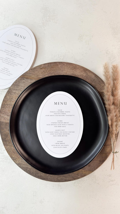 White Oval Wedding Menus | Table Menu Cards | Style 298