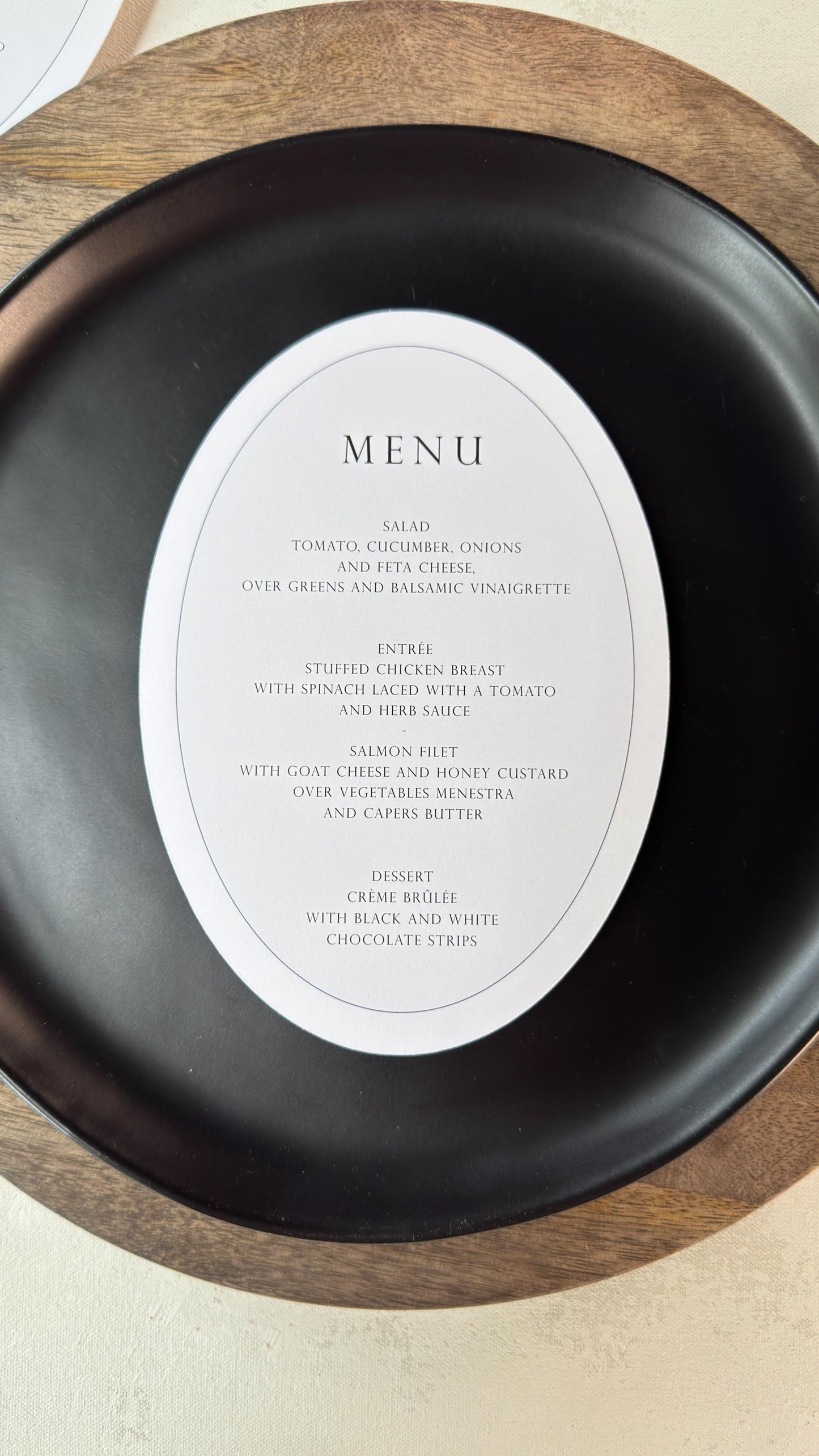 White Oval Wedding Menus | Table Menu Cards | Style 298
