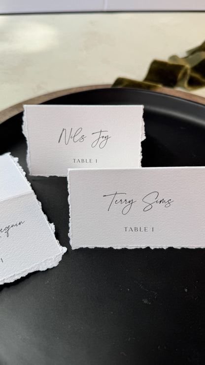 Wedding Place Cards: Deckle Edge Folded Name Tags - Custom Guest Names Style 283