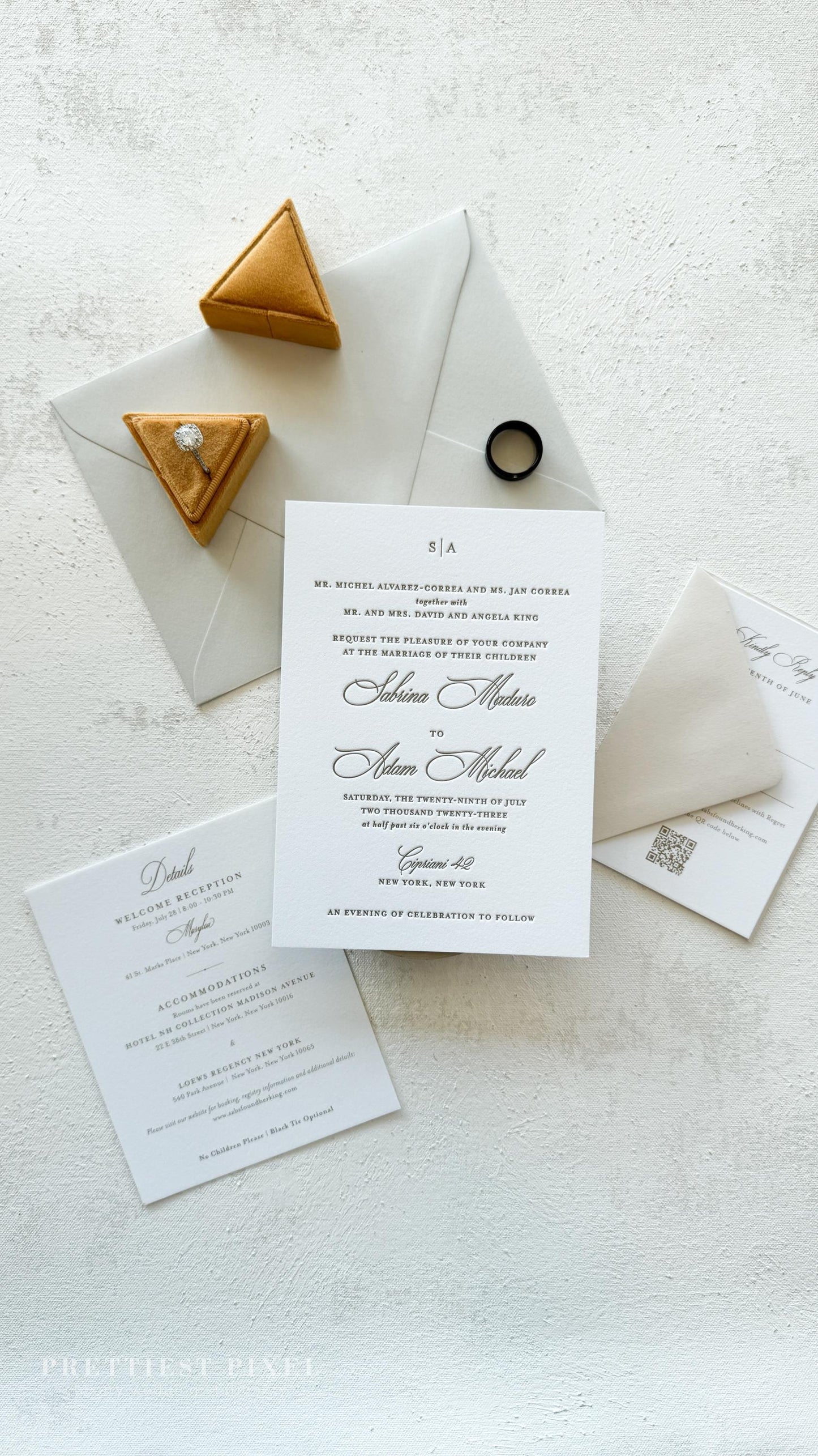 Letterpress Wedding Invitations - Custom Designs with Matching Cards Style 50