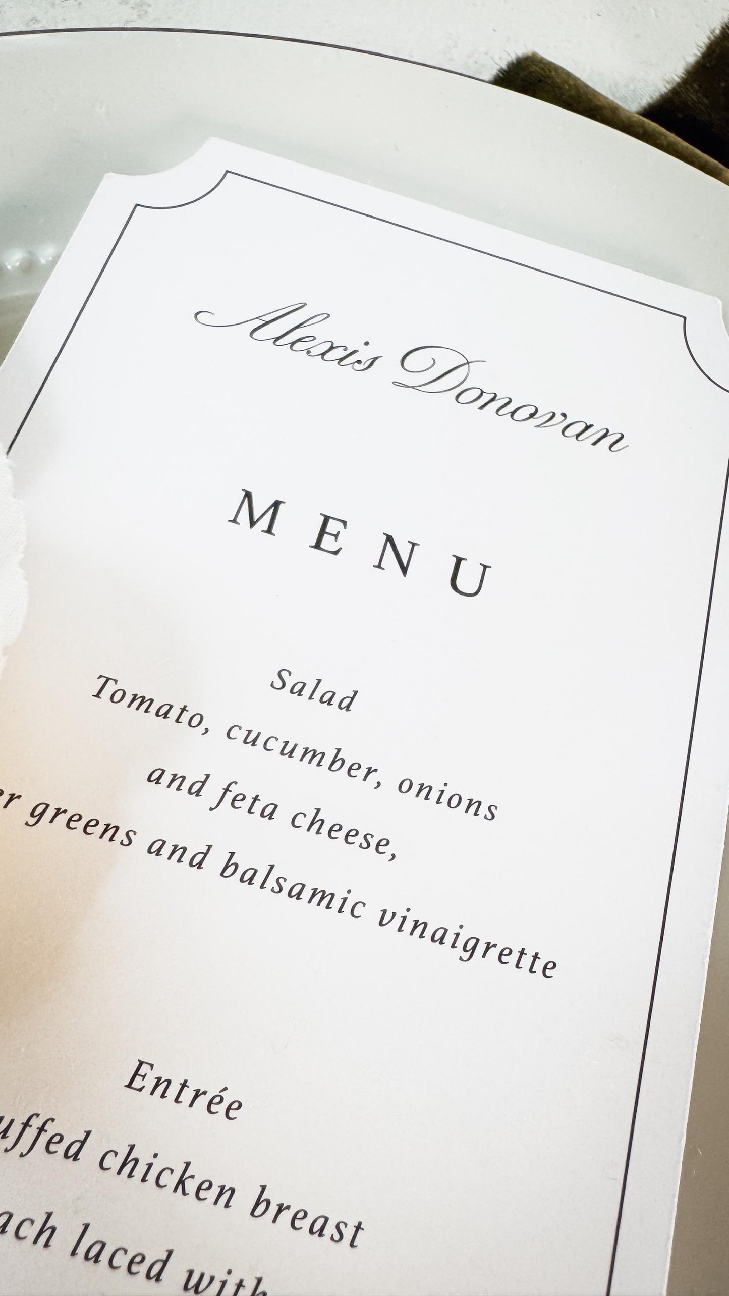 Elegant Wedding Menu Place Cards: Formal Table Setting, Style 3492