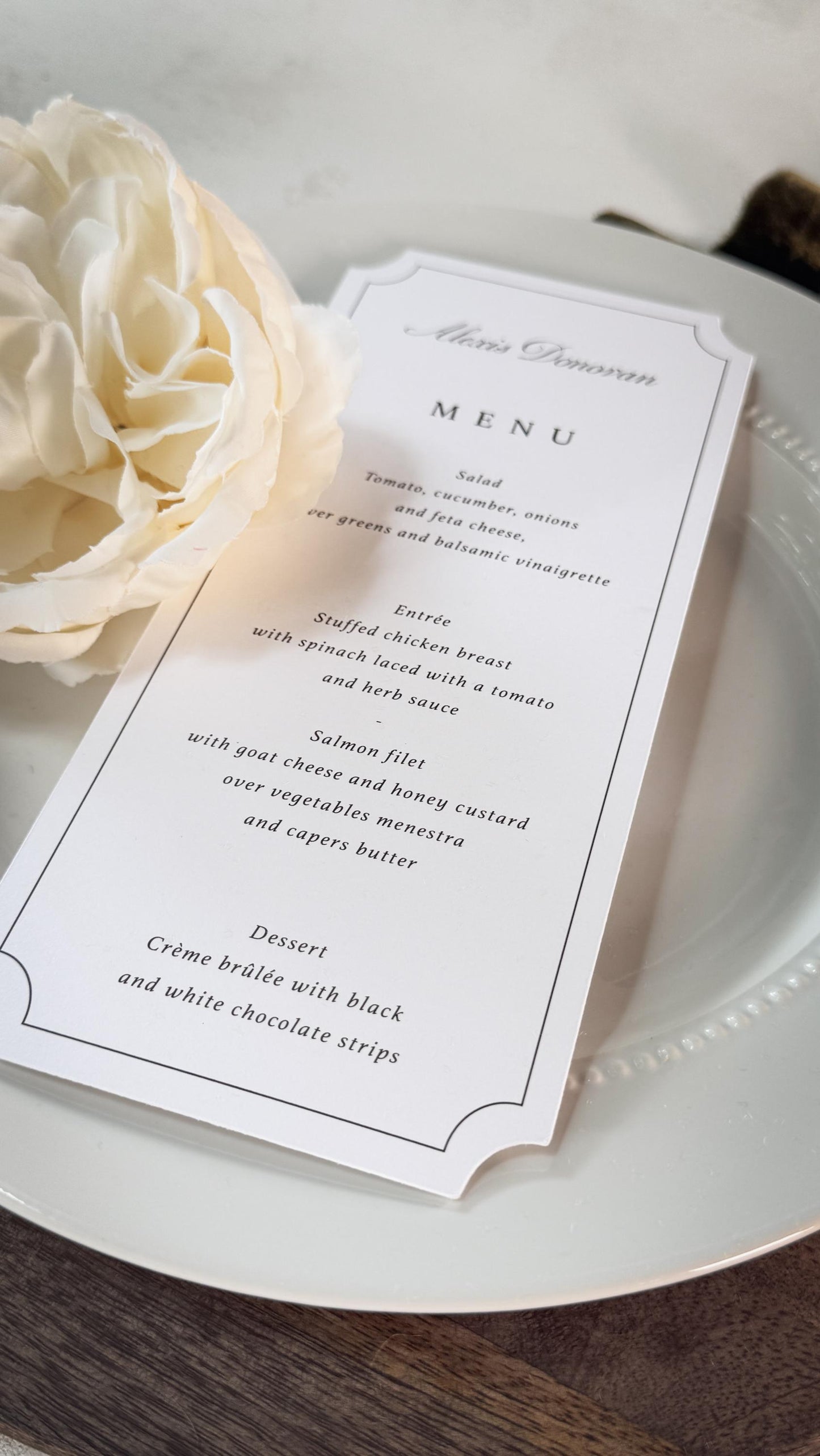 Elegant Wedding Menu Place Cards: Formal Table Setting, Style 3492