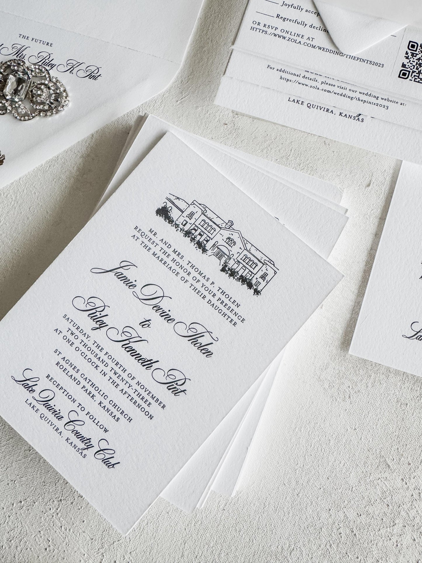 White Letterpress Wedding Invitations - Style 110