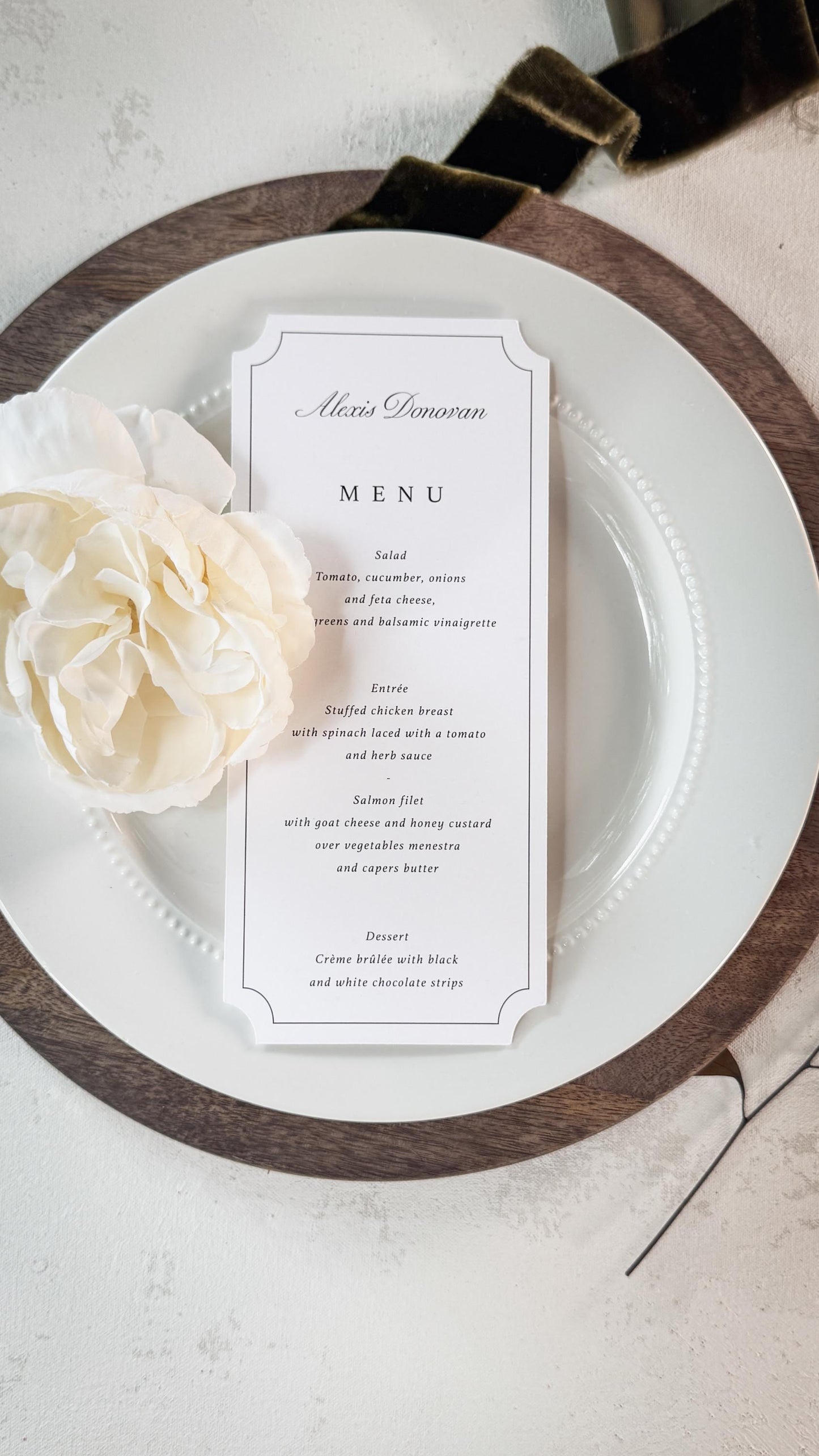 Elegant Wedding Menu Place Cards: Formal Table Setting, Style 3492