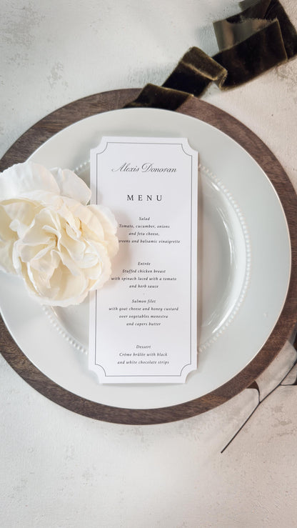 Elegant Wedding Menu Place Cards: Formal Table Setting, Style 3492