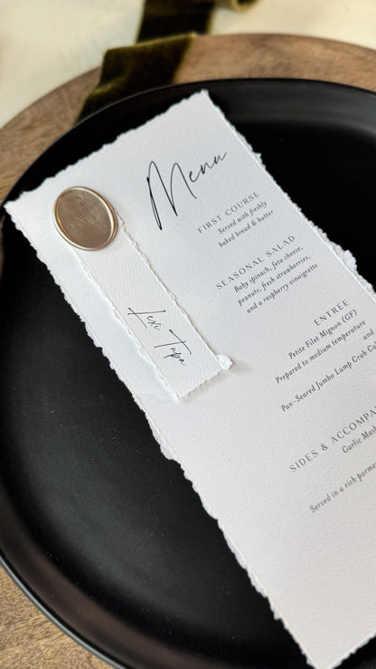 Deckled Edge Wedding Menus | Elegant Table Cards with Wax Seals - Style 283