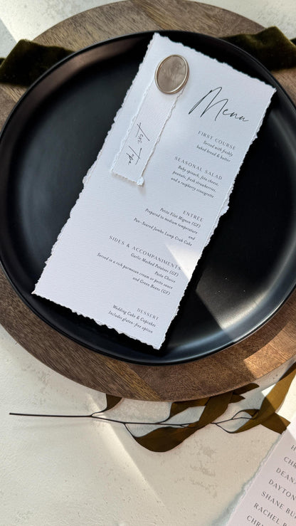 Deckled Edge Wedding Menus | Elegant Table Cards with Wax Seals - Style 283